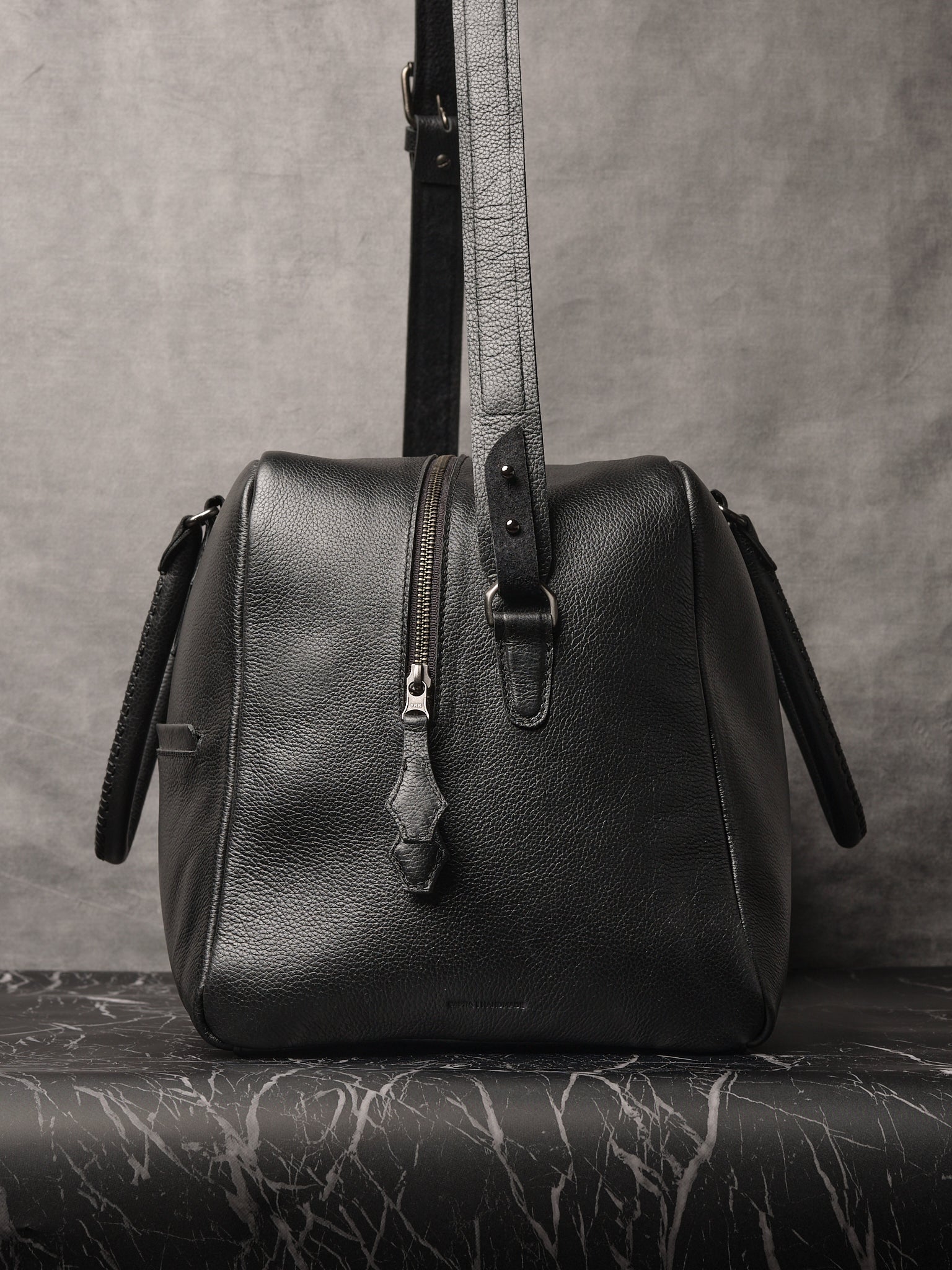 Removable Shoulder Strap. Mens Duffle Bag Black by Capra Leather
