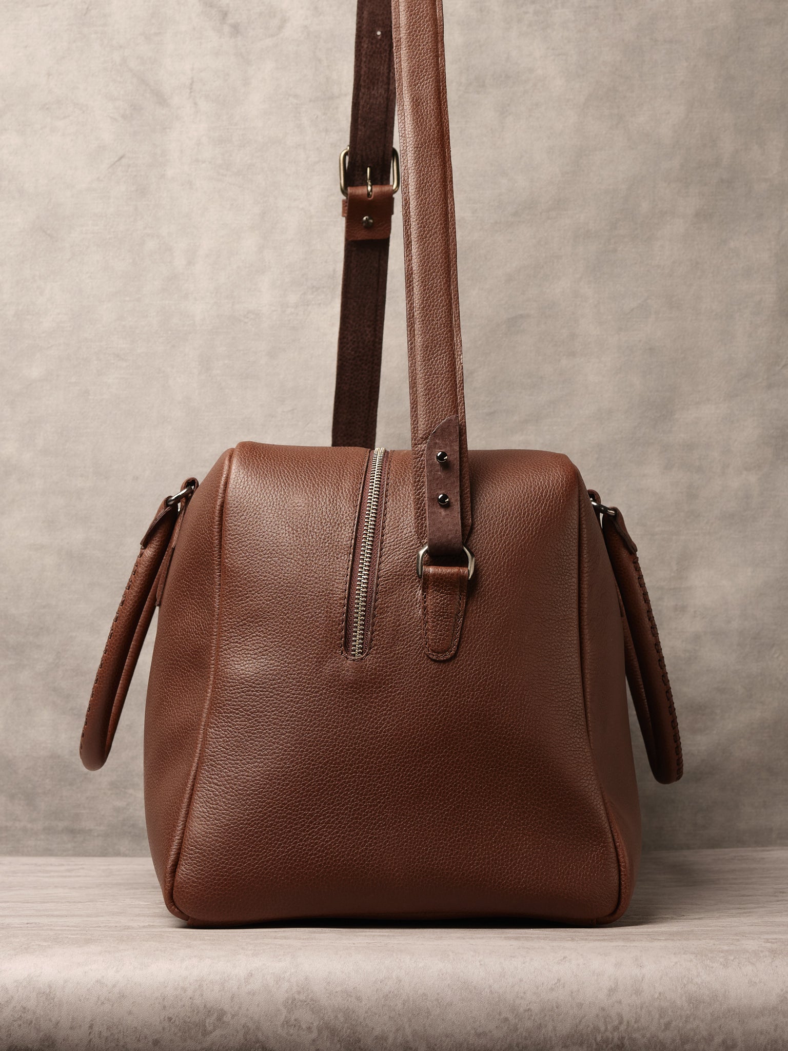 Adjustable Shoulder Strap. Duffle Bag Carry On Brown by Capra Leather