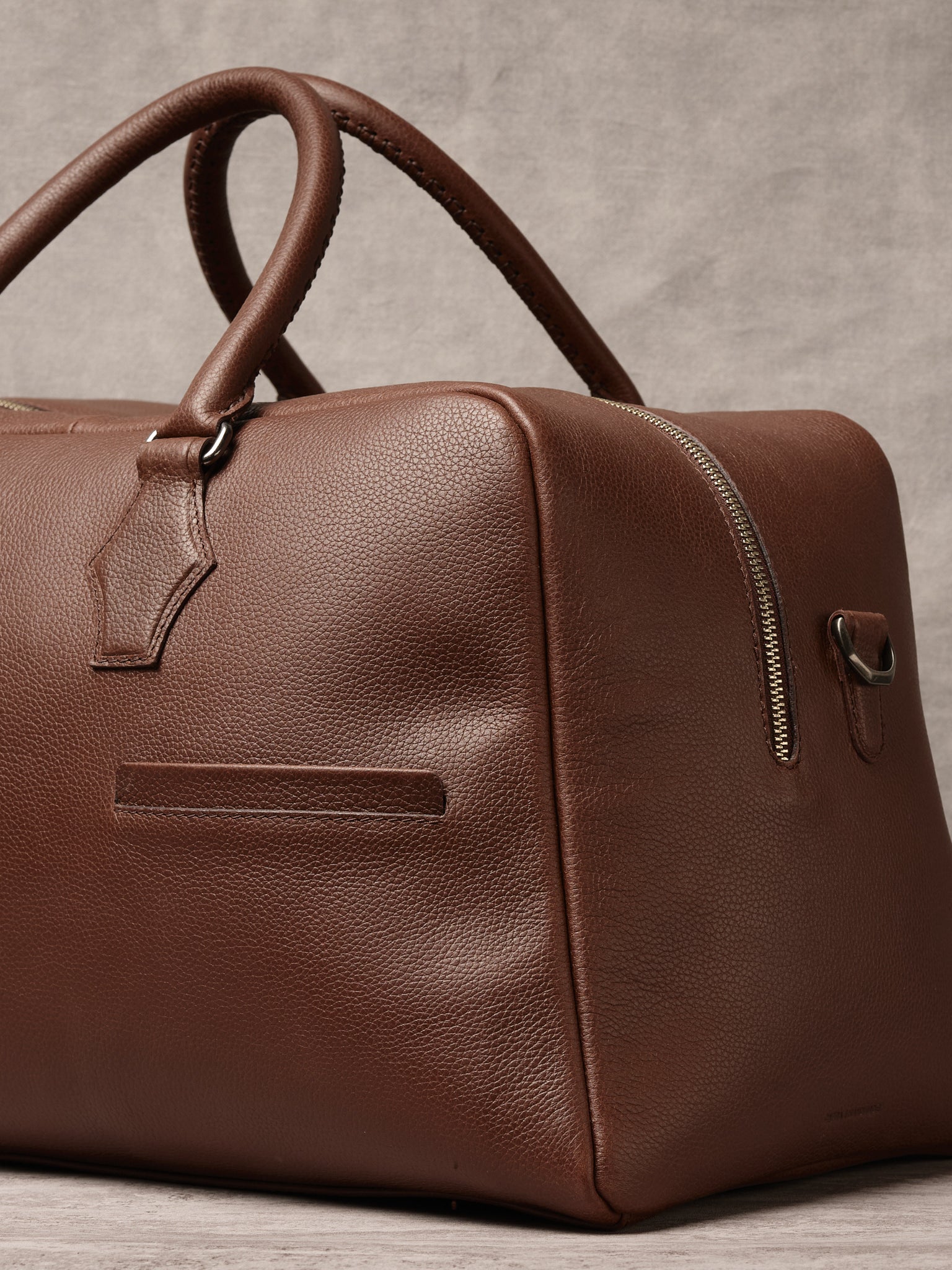 Easy Access Exterior Pocket. Weekender Duffle Bag Brown by Capra Leather