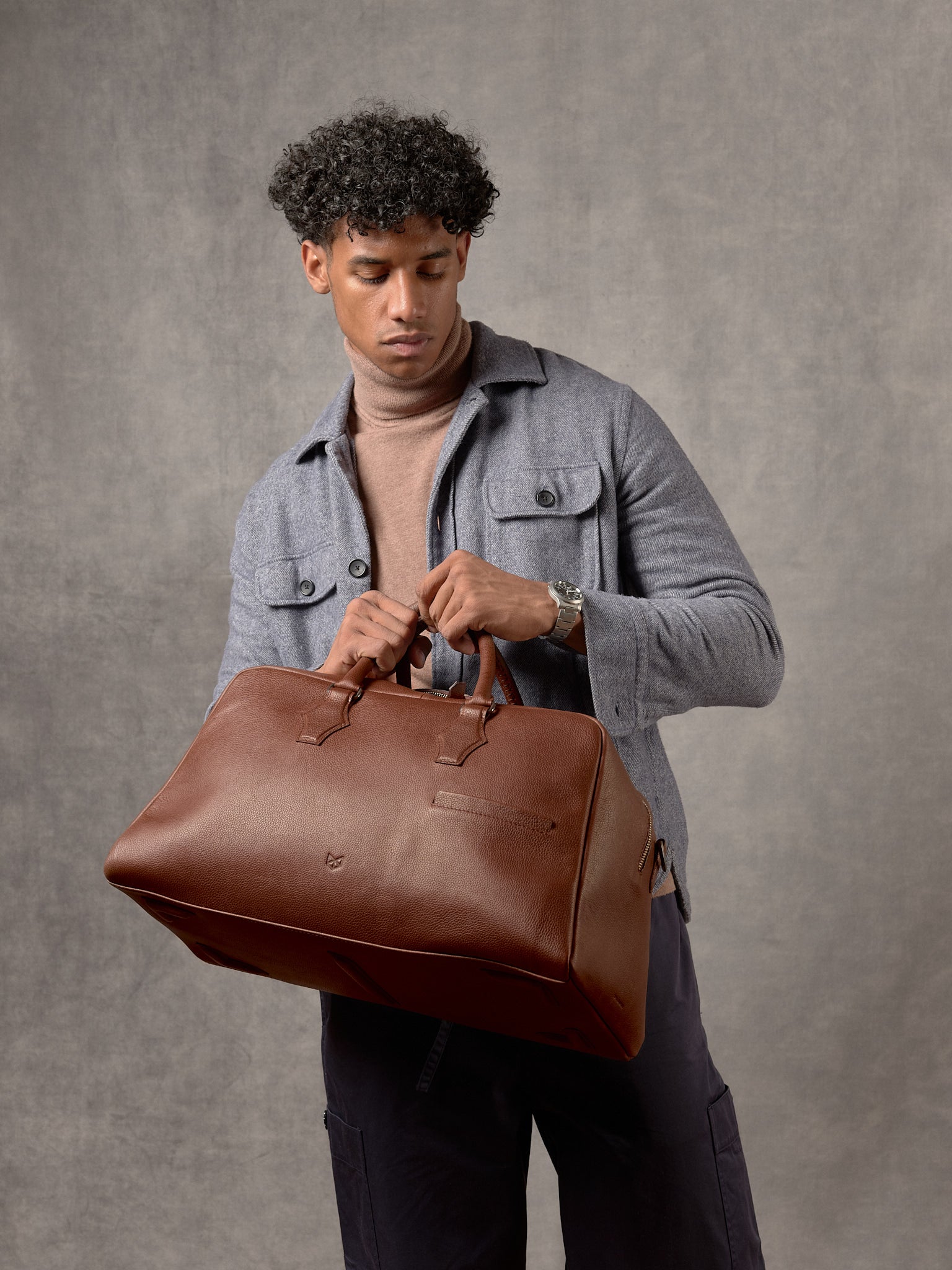 Designer Duffle Bag. Weekend Travel Bag Brown by Capra Leather