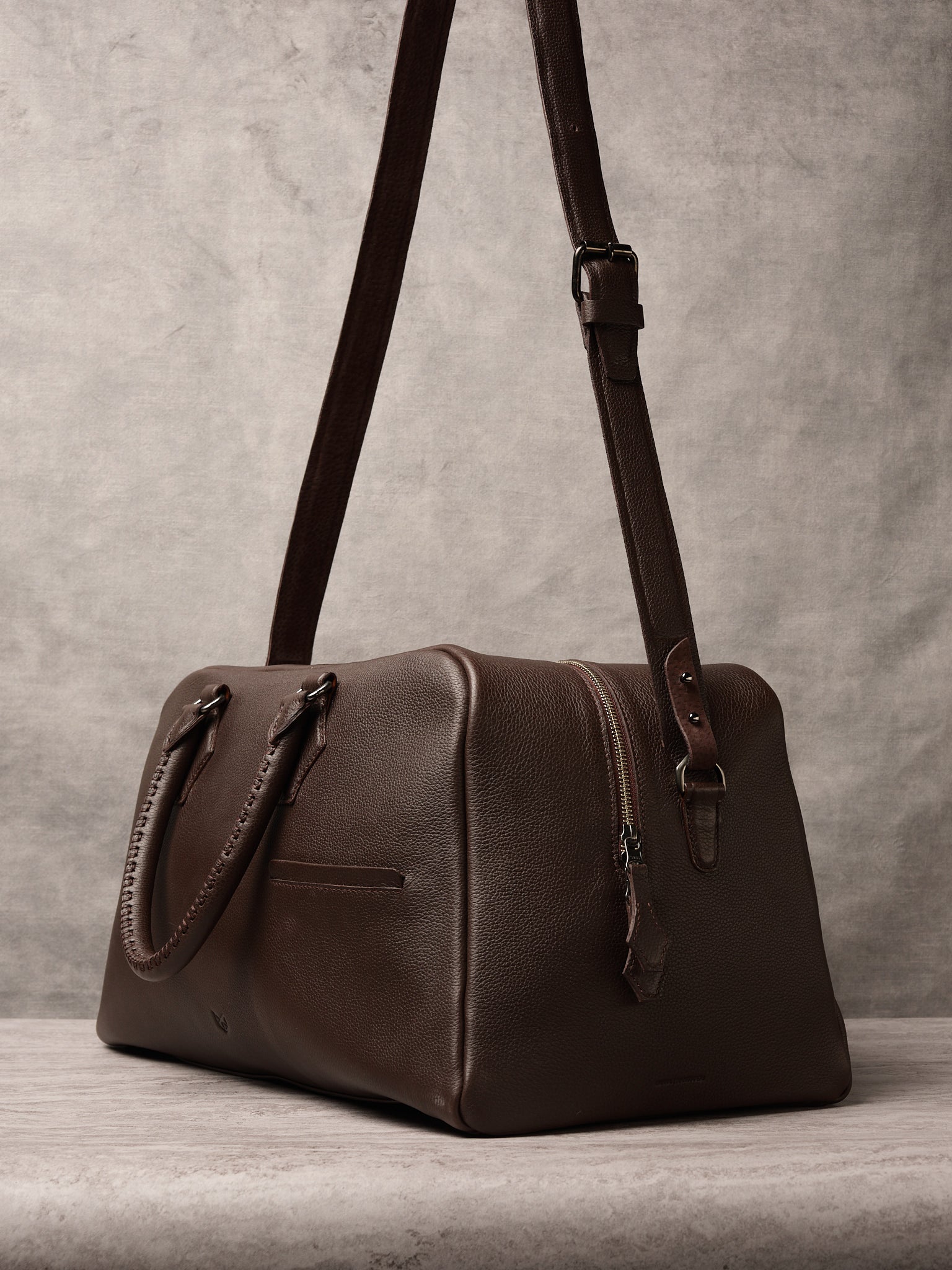 Trapezoid Silhouette Bag. Mens Leather Duffle Bag Dark Brown by Capra Leather