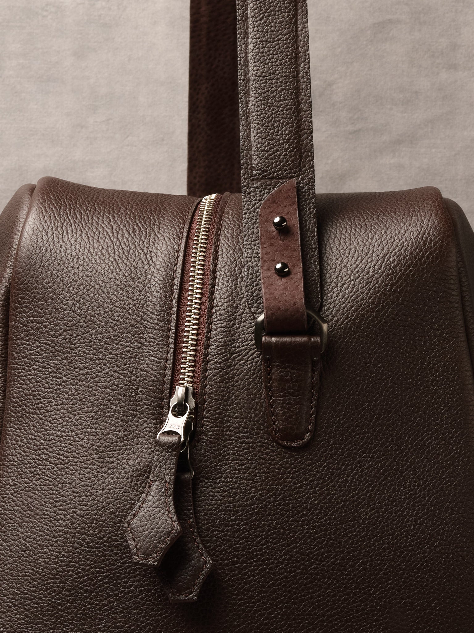 Removable Shoulder Strap. Large Duffle Bag Dark Brown by Capra Leather