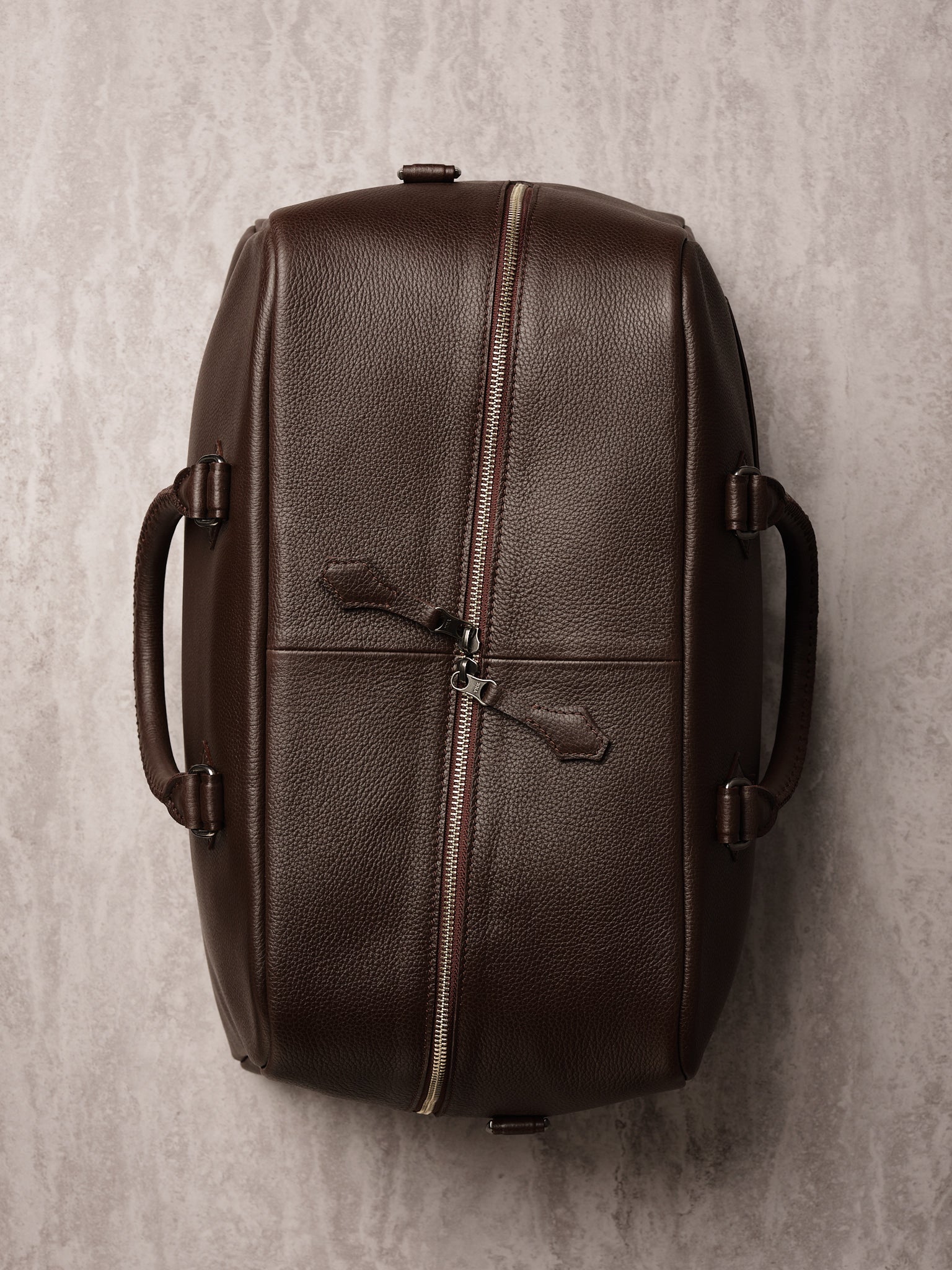 Cross-diagonal Zipper. Leather Weekender Bag Dark Brown by Capra Leather