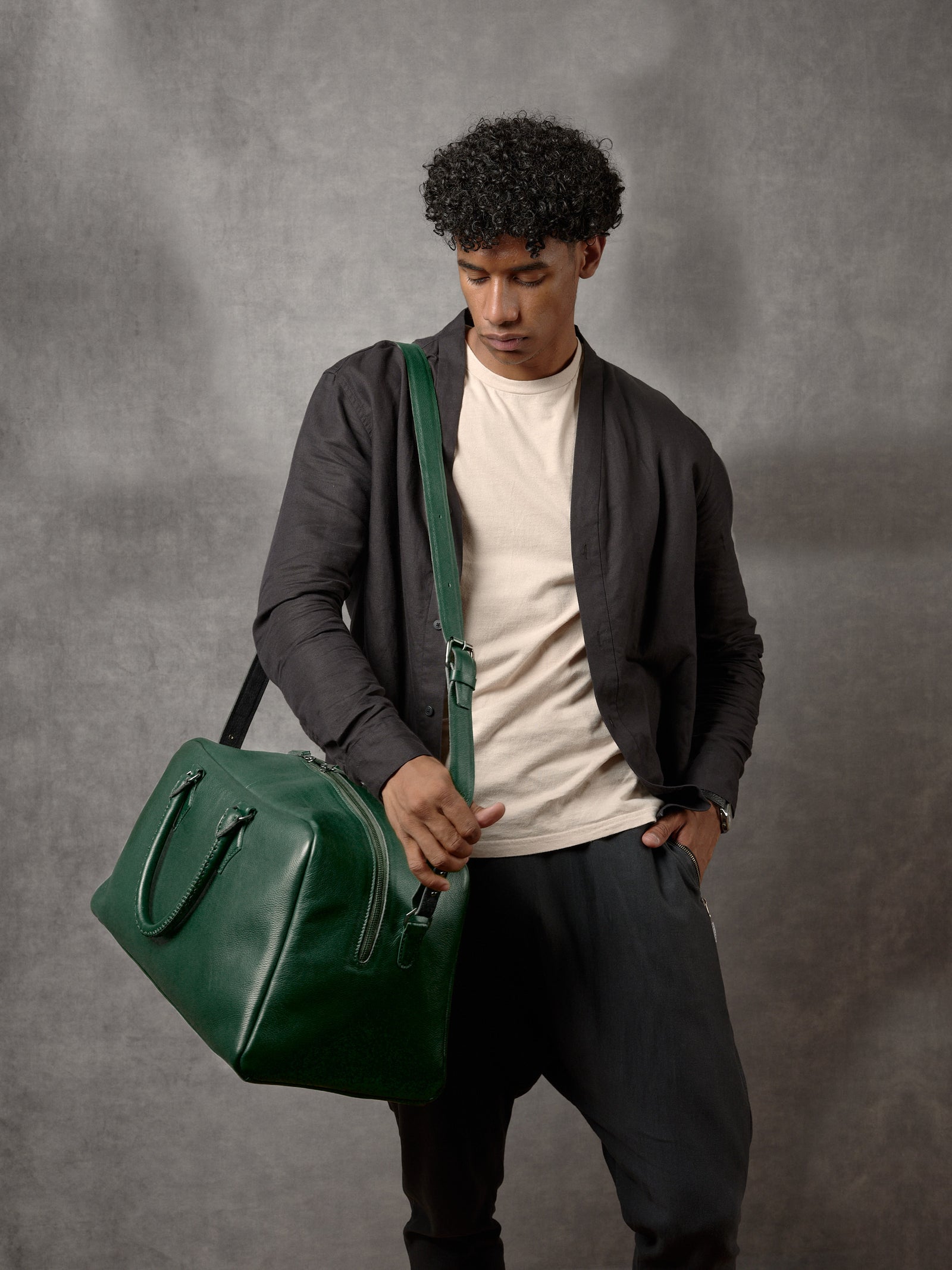 Mens Fashion. Weekend Bag Green by Capra Leather