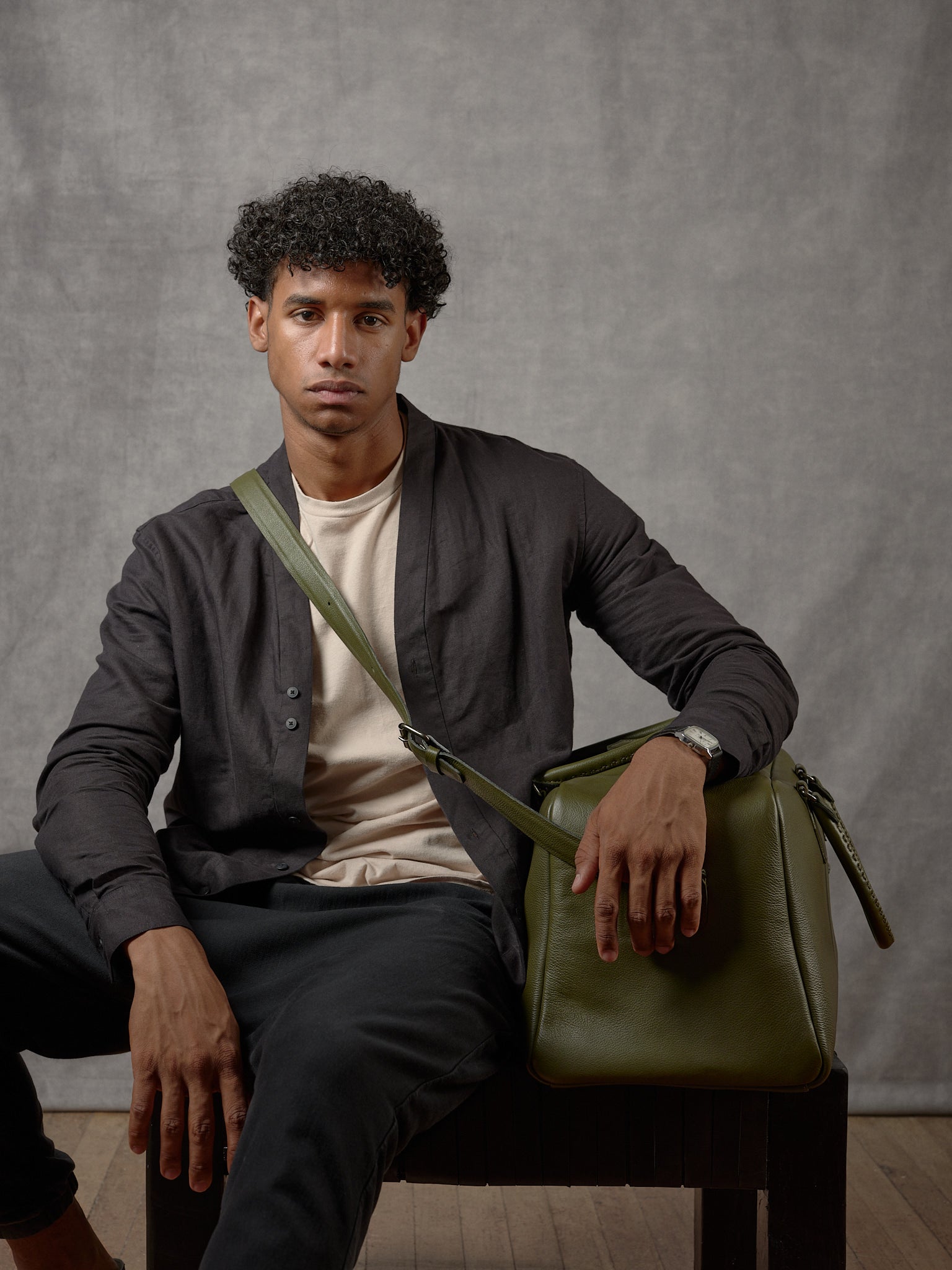 Mens Leather Duffle Bag Green by Capra Leather