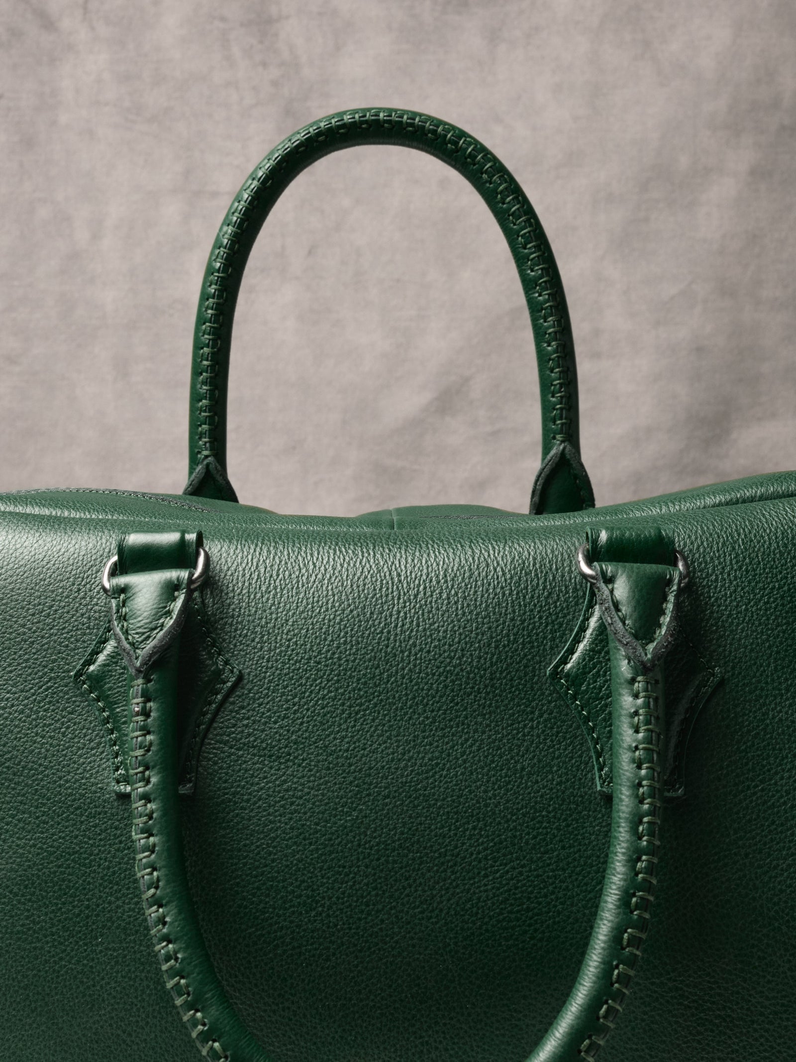 Cylindrical Hand-stitched Handles. Men's Weekend Travel Bag Green by Capra Leather