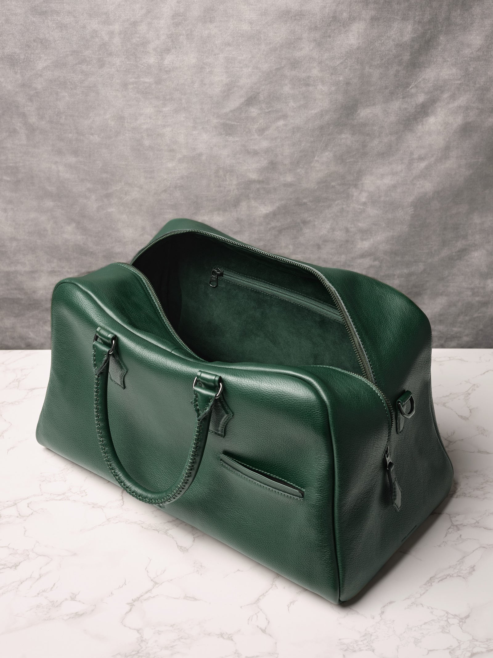 Suede Lining. Personalized Weekender Bag Green by Capra Leather