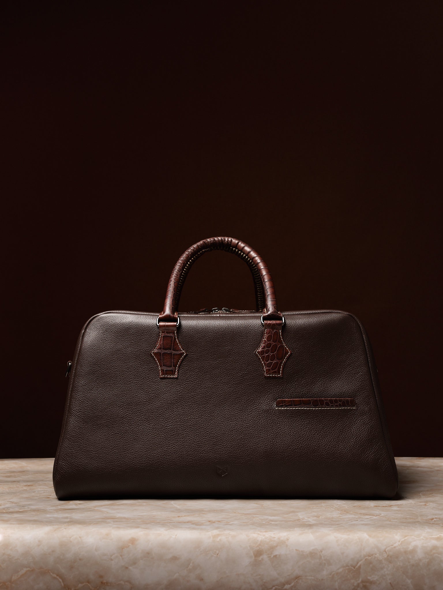 Croc-embossed Mens Duffle Bag Dark Brown by Capra Leather