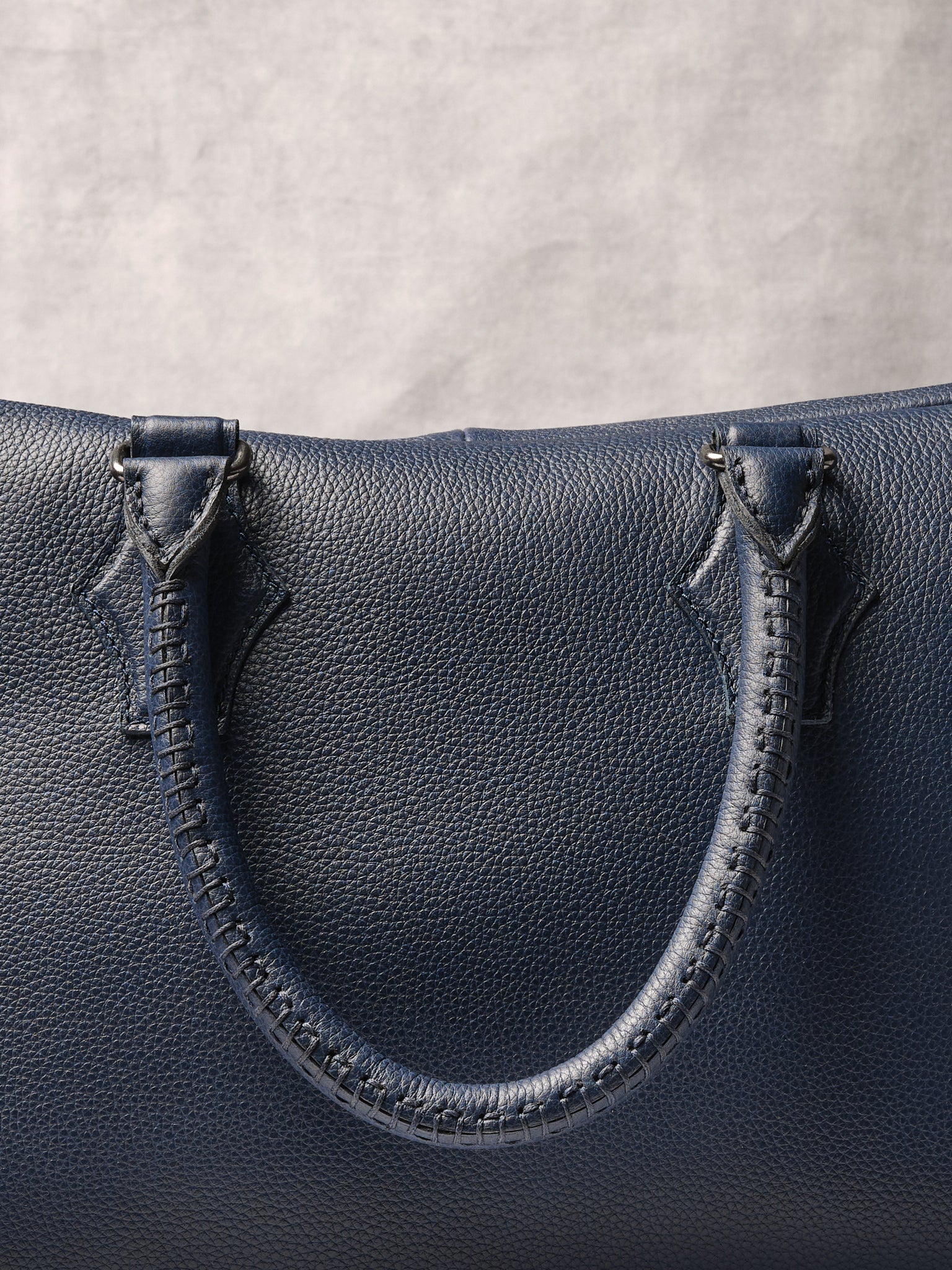 Cylindrical Hand-stitched Handles. Weekender Bag Navy by Capra Leather
