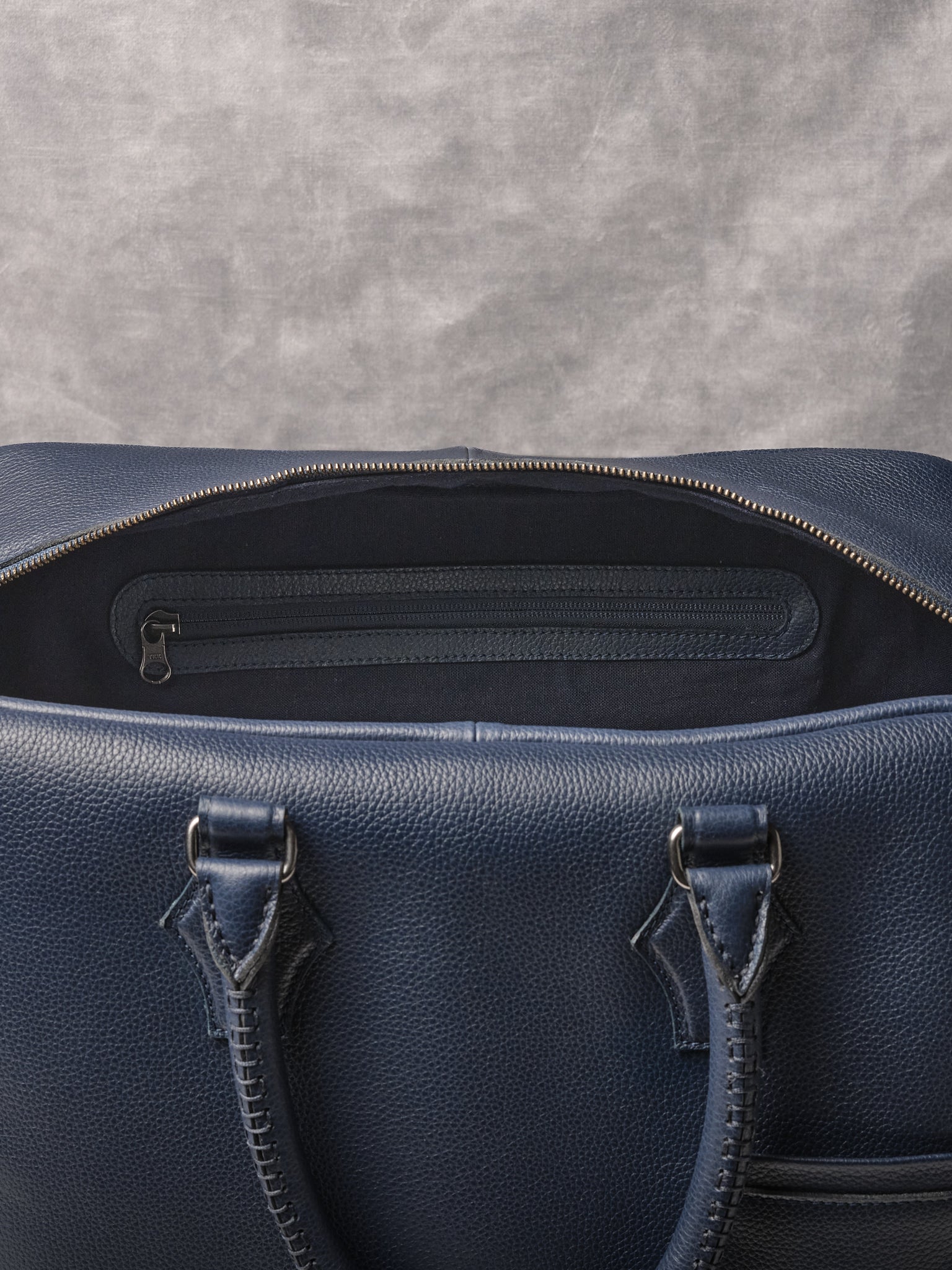 Linen Interior. Custom Duffle Bags Navy by Capra Leather