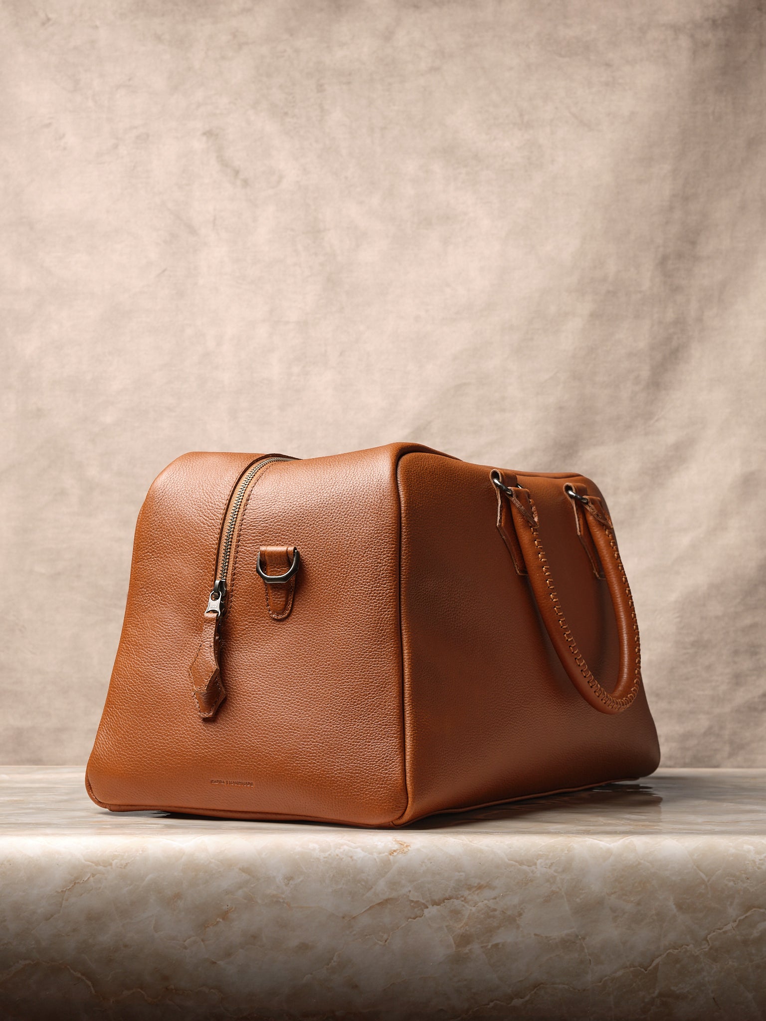 Symmetrical Trapezoid Bag. Mens Travel Duffle Bag Tan by Capra Leather