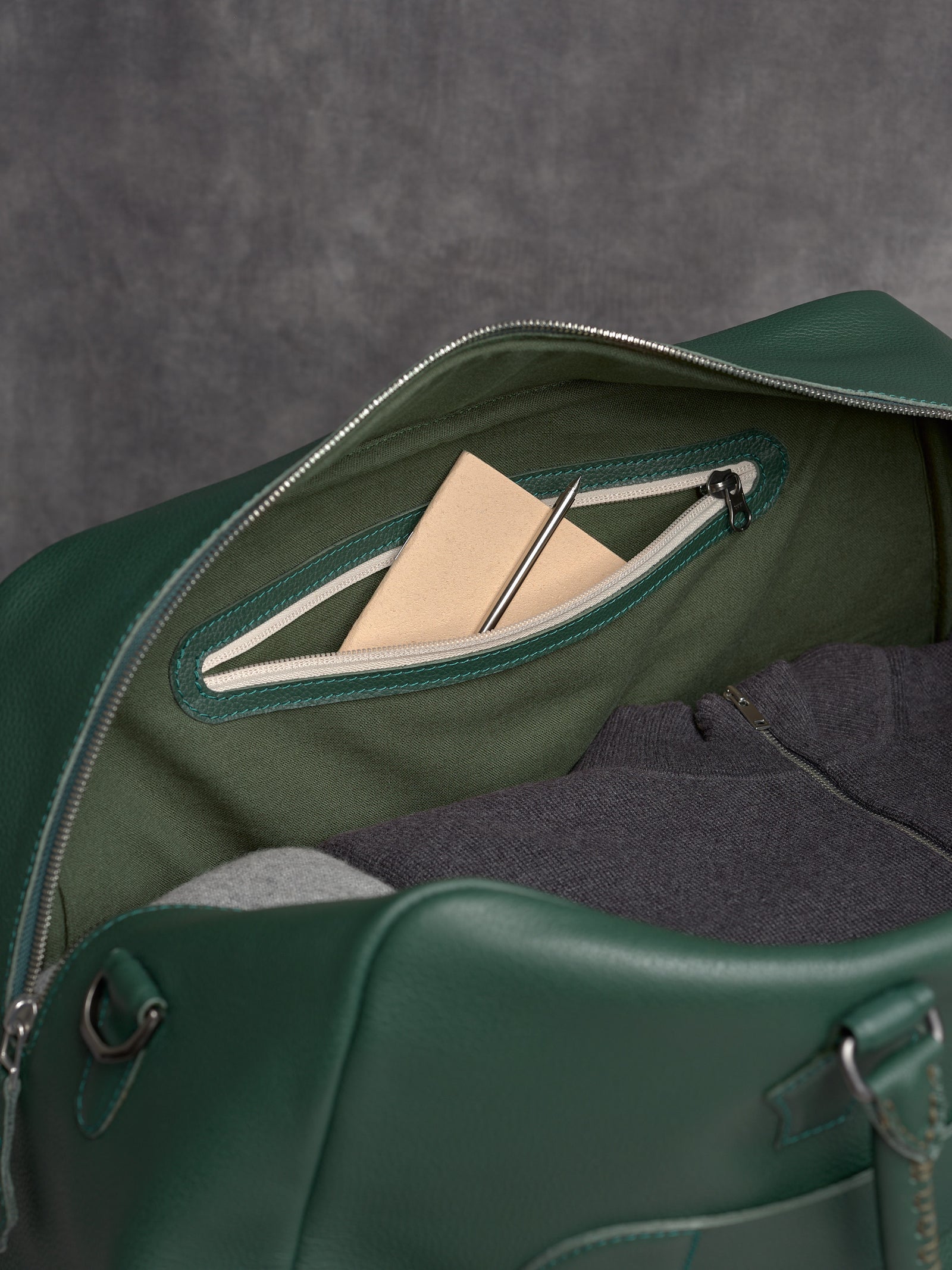 Suede Lining. Personalized Weekender Bag Green by Capra Leather
