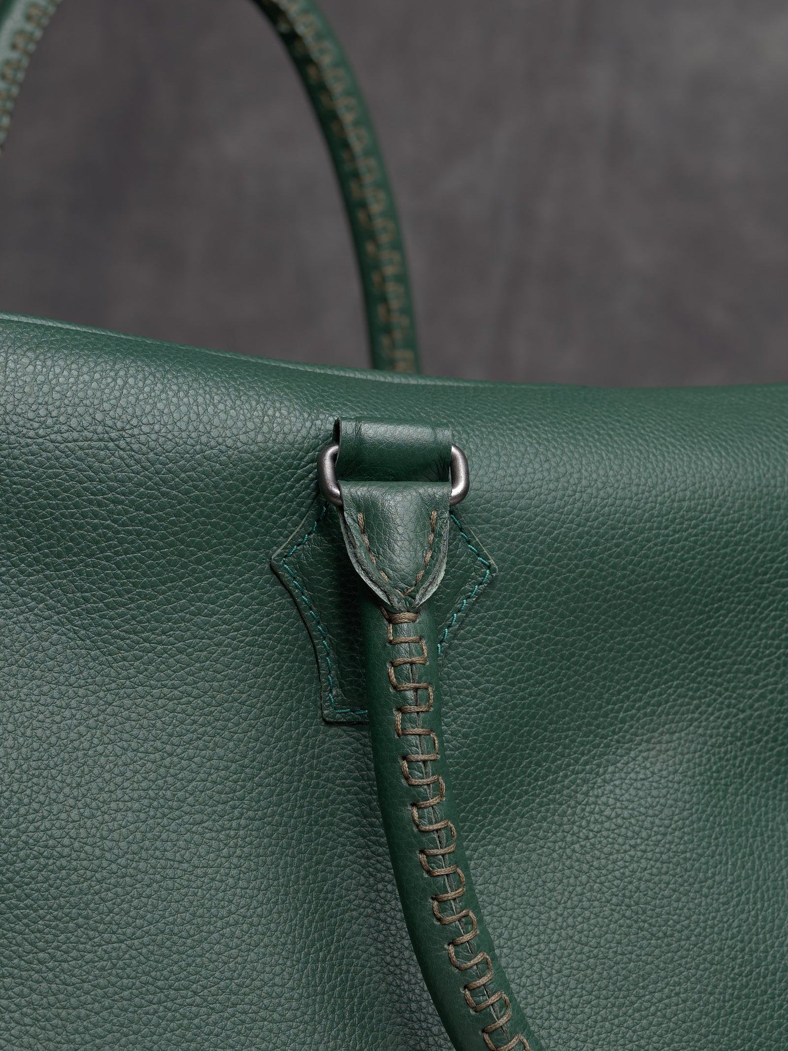 Cylindrical Hand-stitched Handles. Men's Weekend Travel Bag Green by Capra Leather