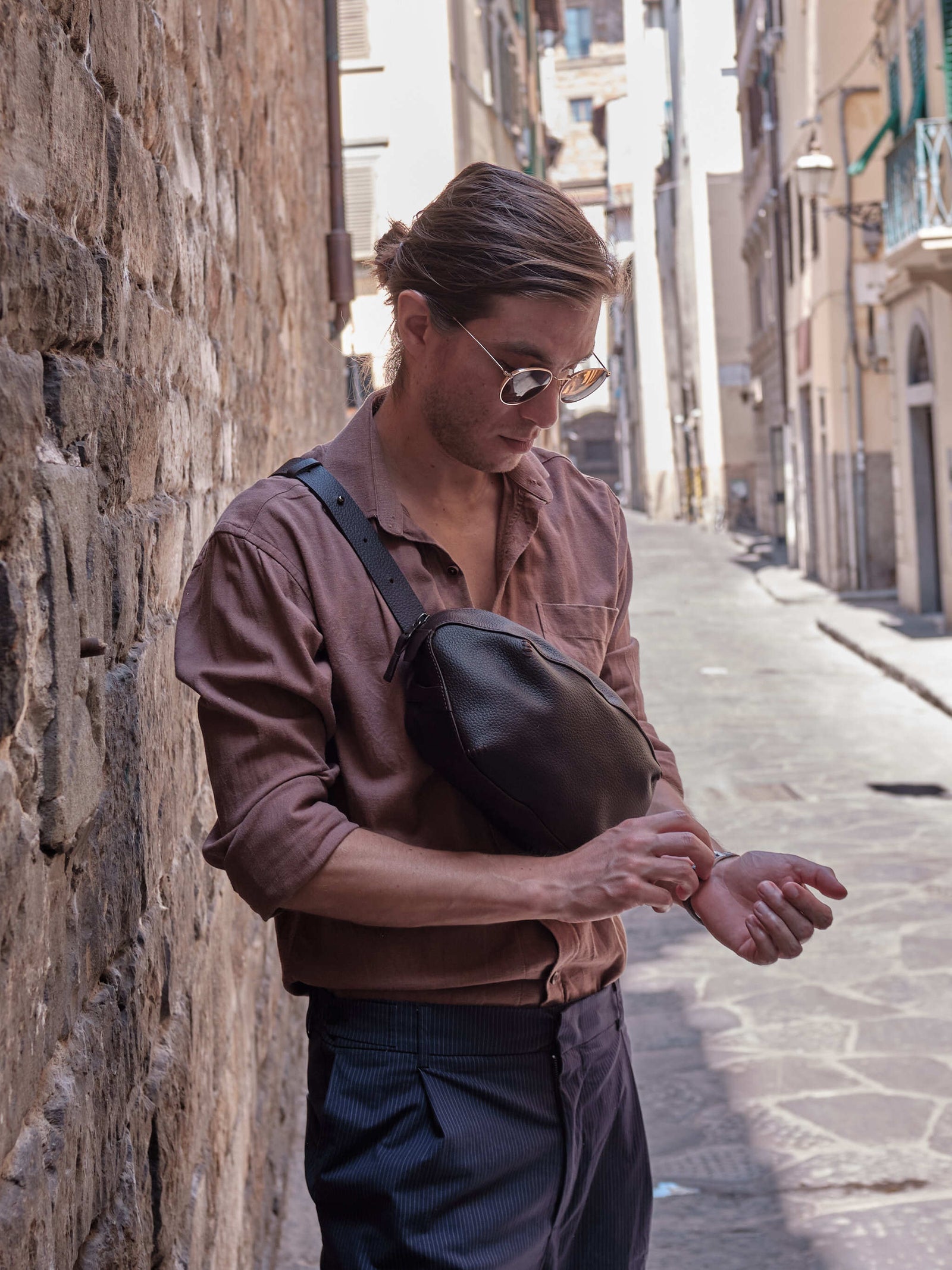 Fanny Pack Men. Sling Bag for Travel Dark Brown by Capra Leather