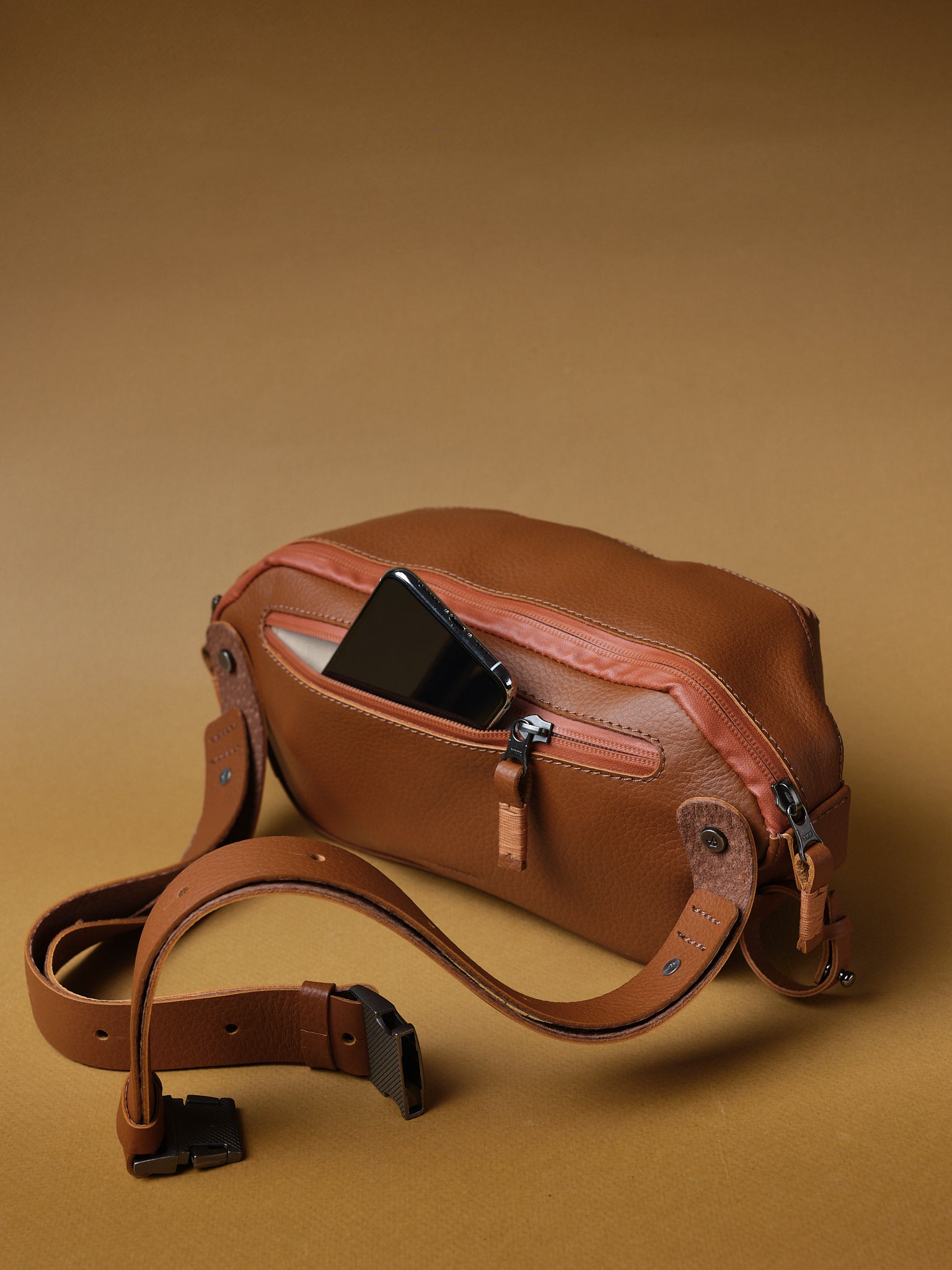 Back Pocket. Mens Sling Bag. Leather Fanny Pack Tan by Capra