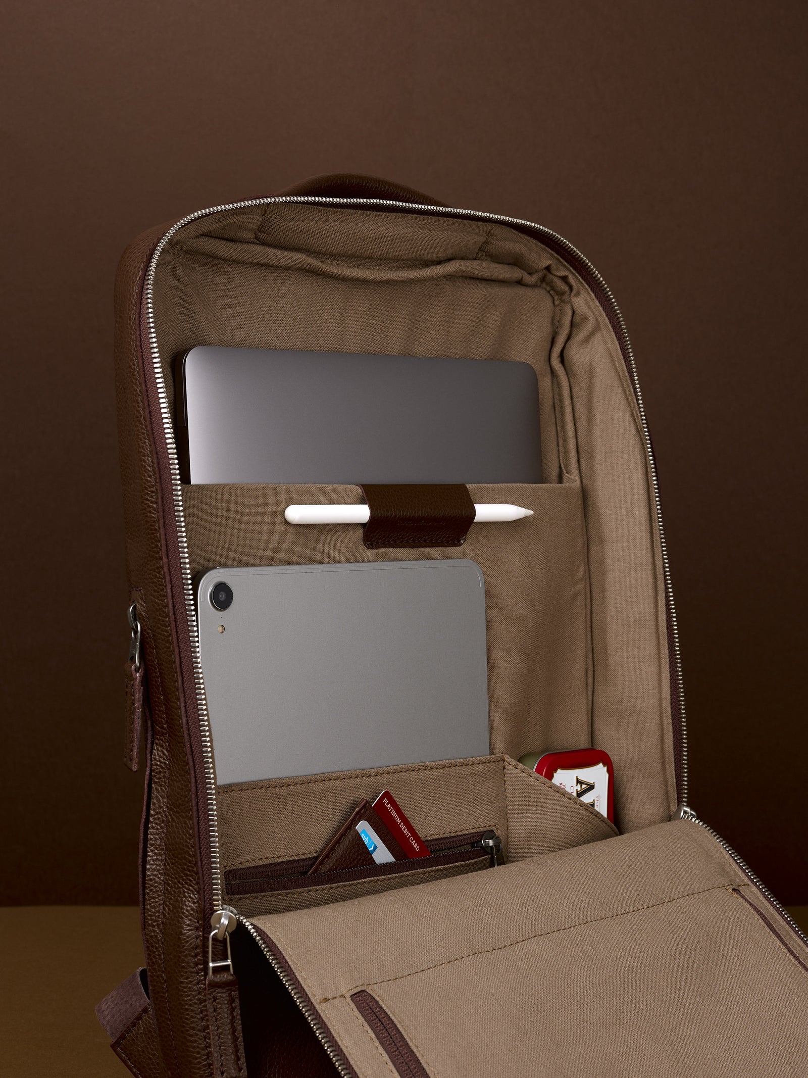 Tech backpack for men. Backpack for laptop and tech equipment. Unique design. Men's accessories. Made in premium leather by Capra Leather.