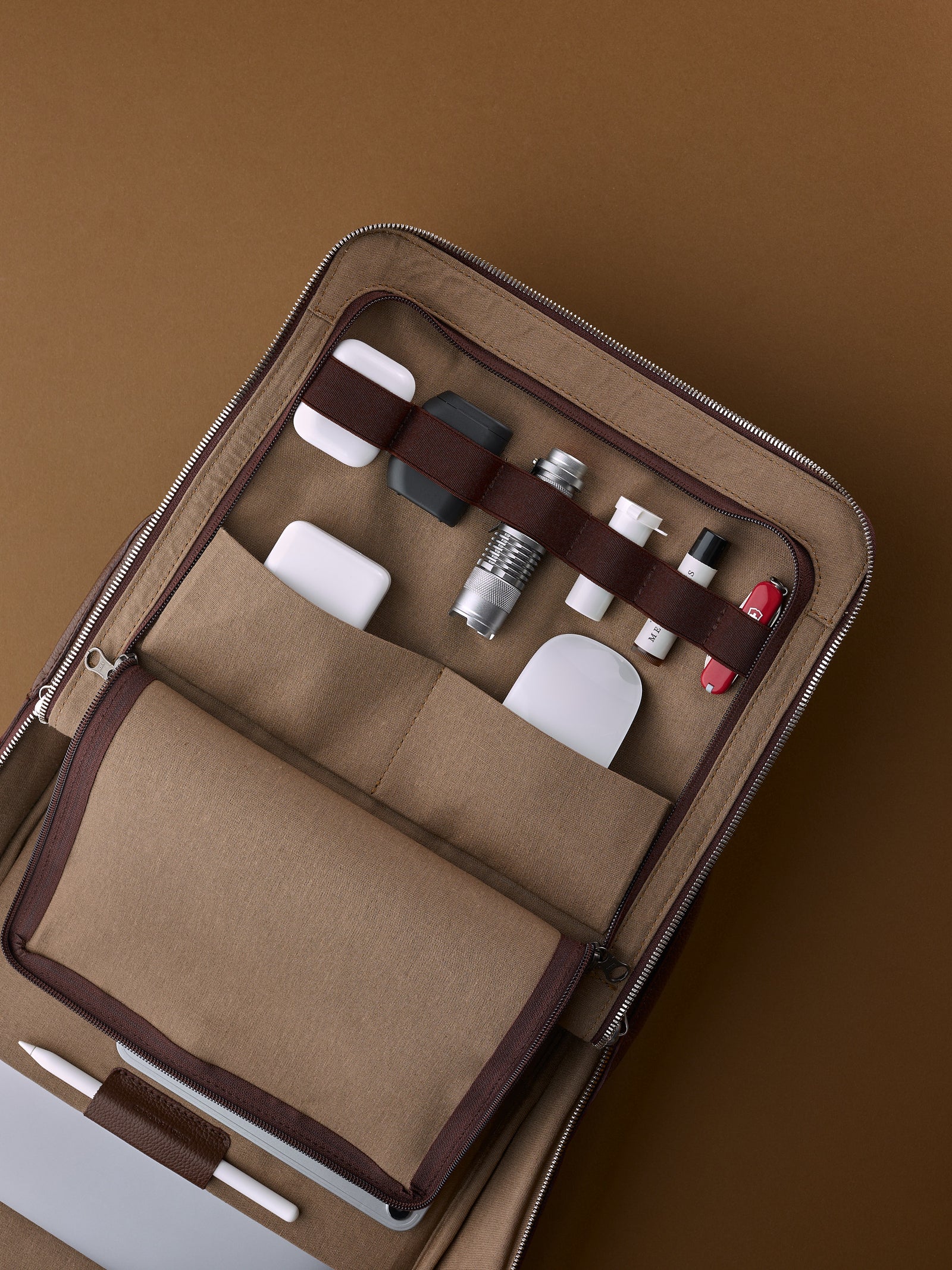 Tech backpack for men. Backpack for laptop and tech equipment. Unique design. Men's accessories. Made in premium leather by Capra Leather.