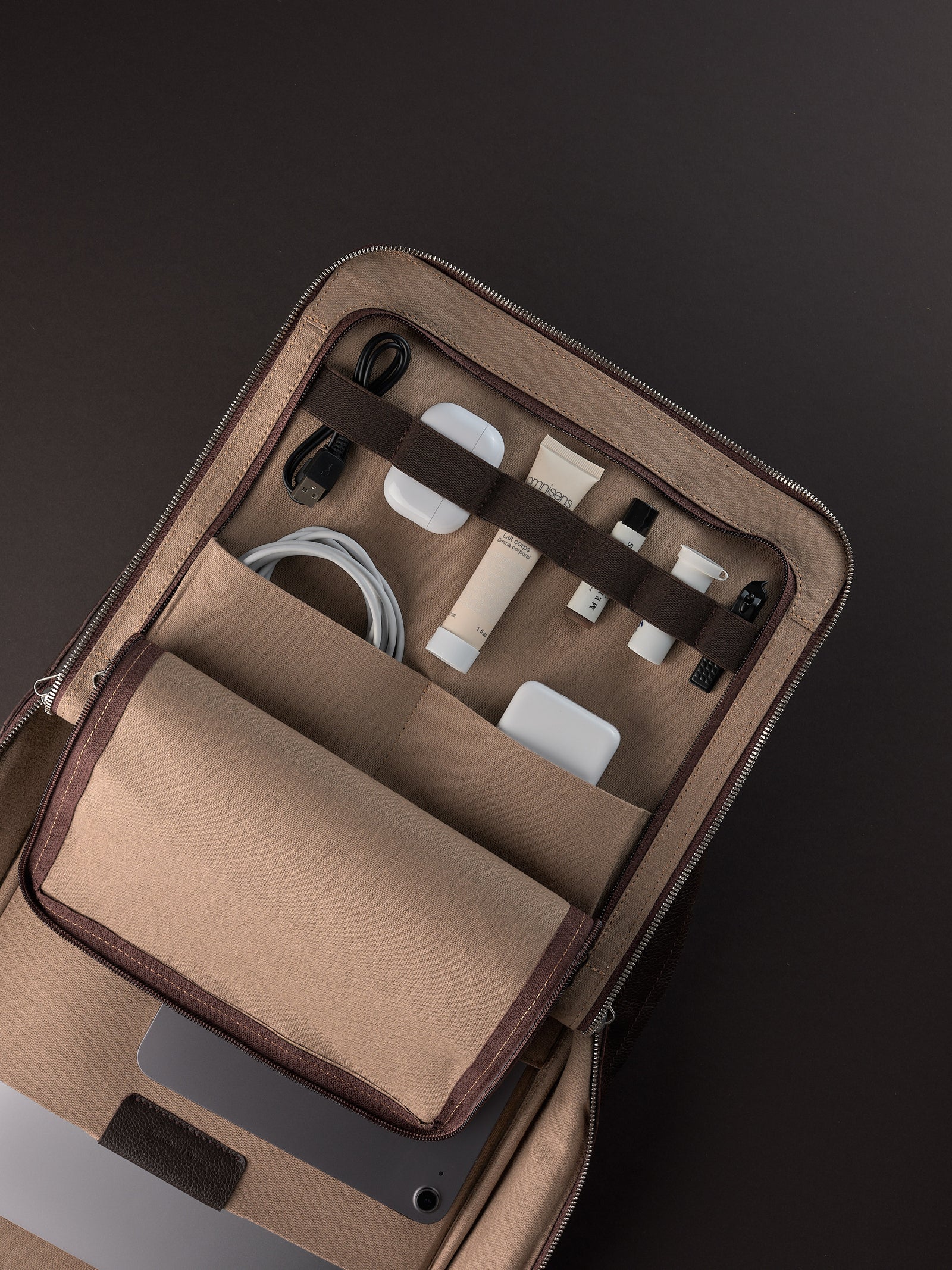 Tech backpack for men. Backpack for laptop and tech equipment. Unique design. Men's accessories. Made in premium leather by Capra Leather.