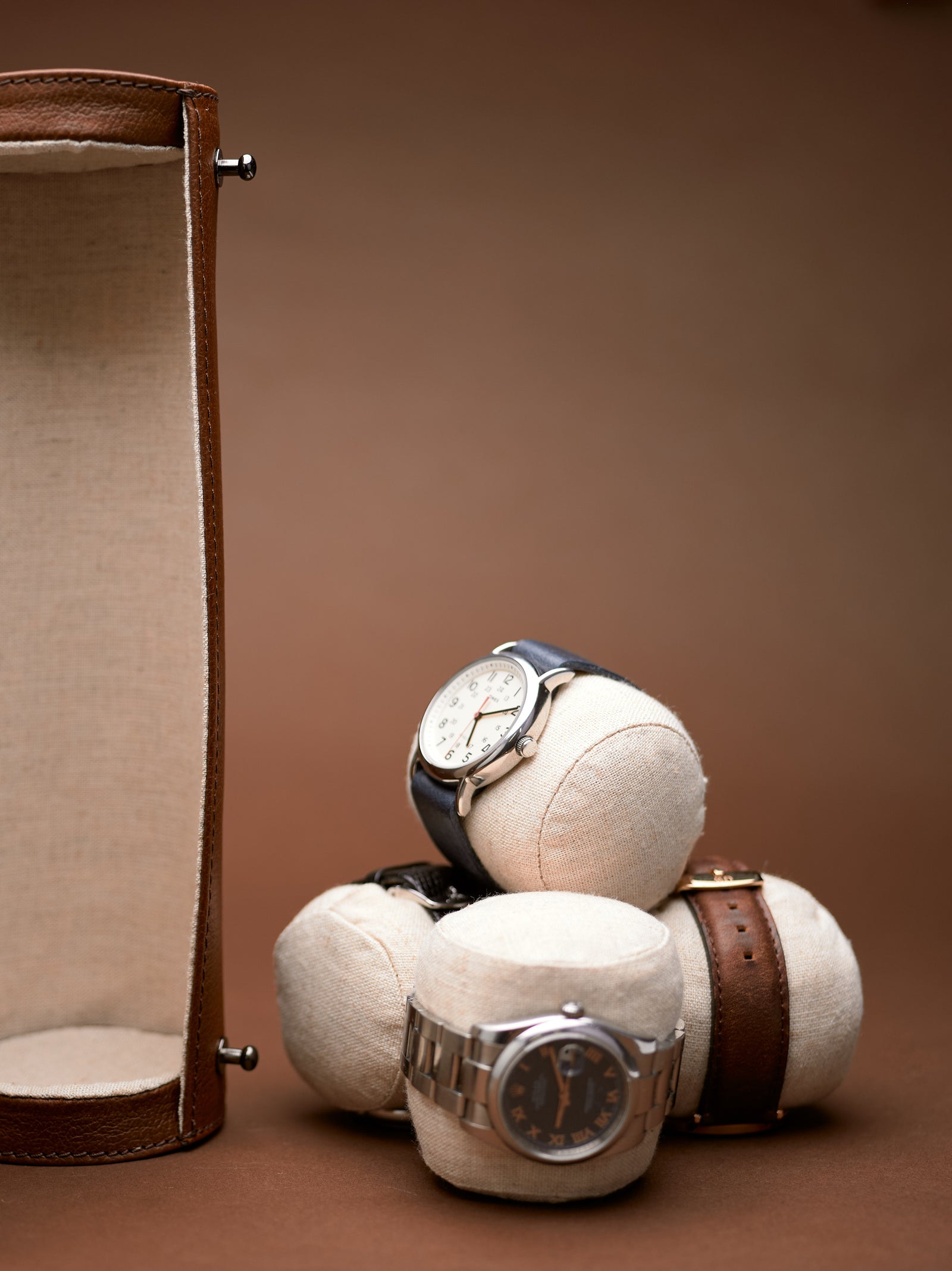 portable brown watch case 4 slots for men