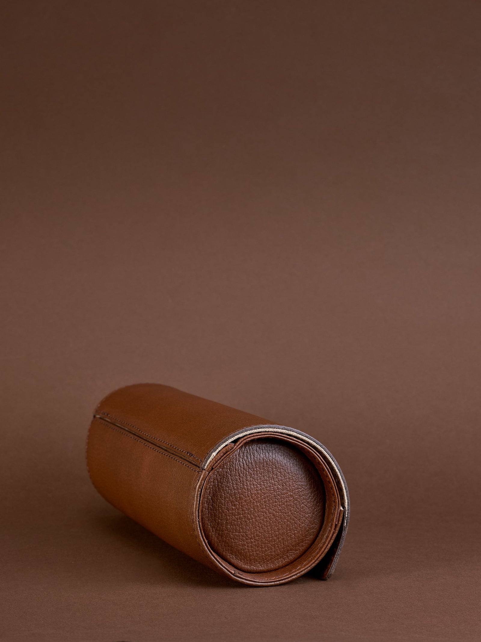 Side view brown leather watch case for travel
