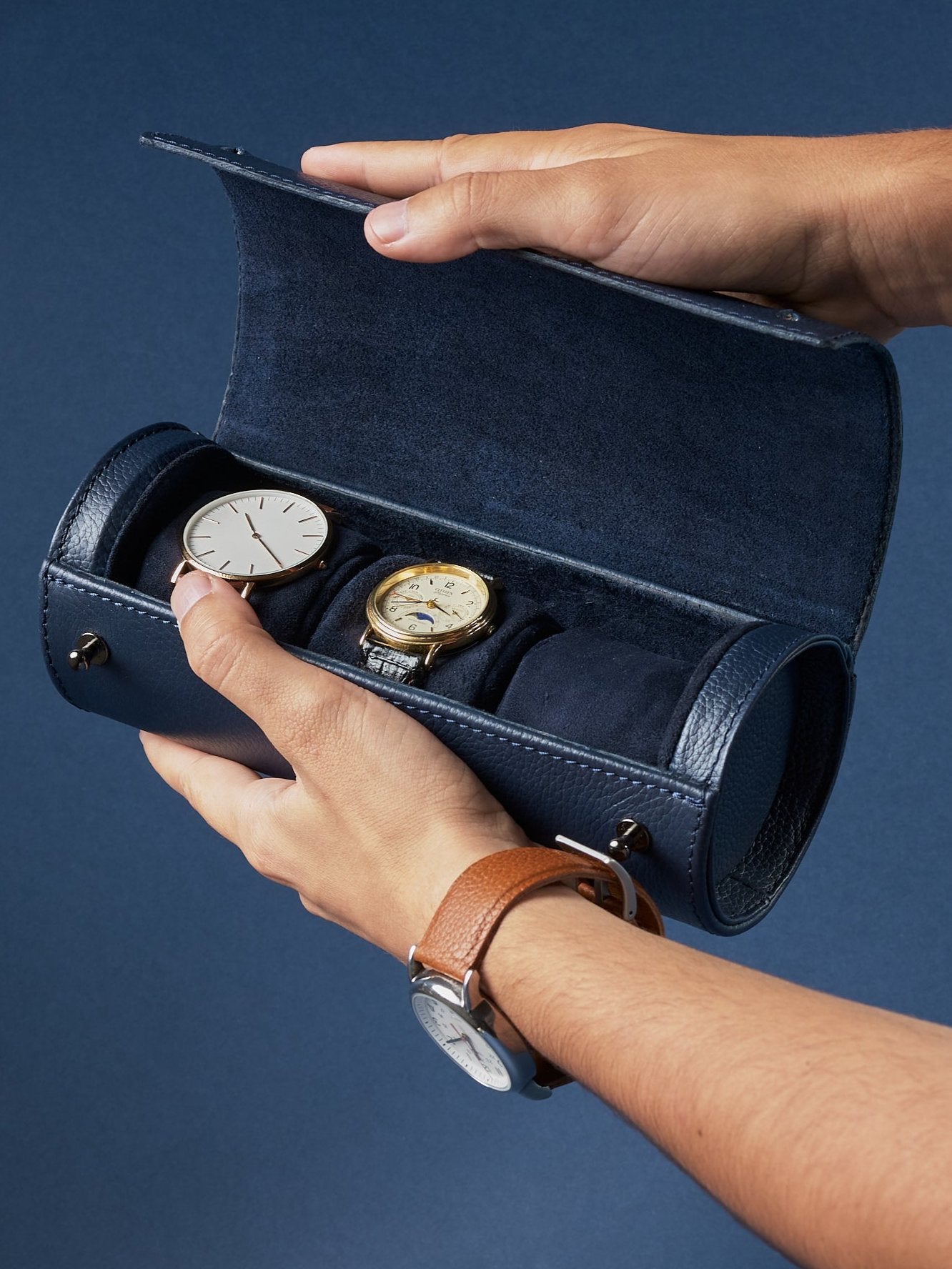 Designer Watch Case Navy by Capra Leather