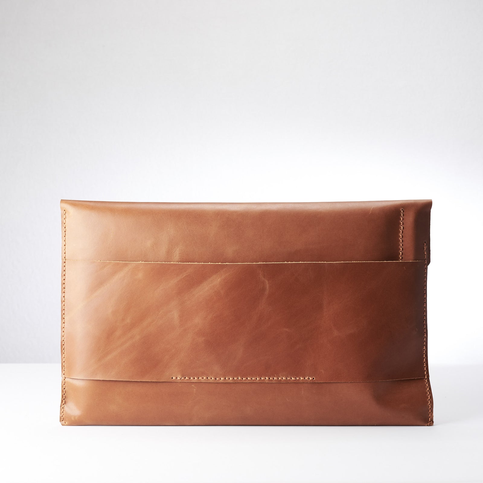 Back wrist pad pocket. Light brown leather sleeve for ASUS Zenbook Pro Duo. Mens gifts