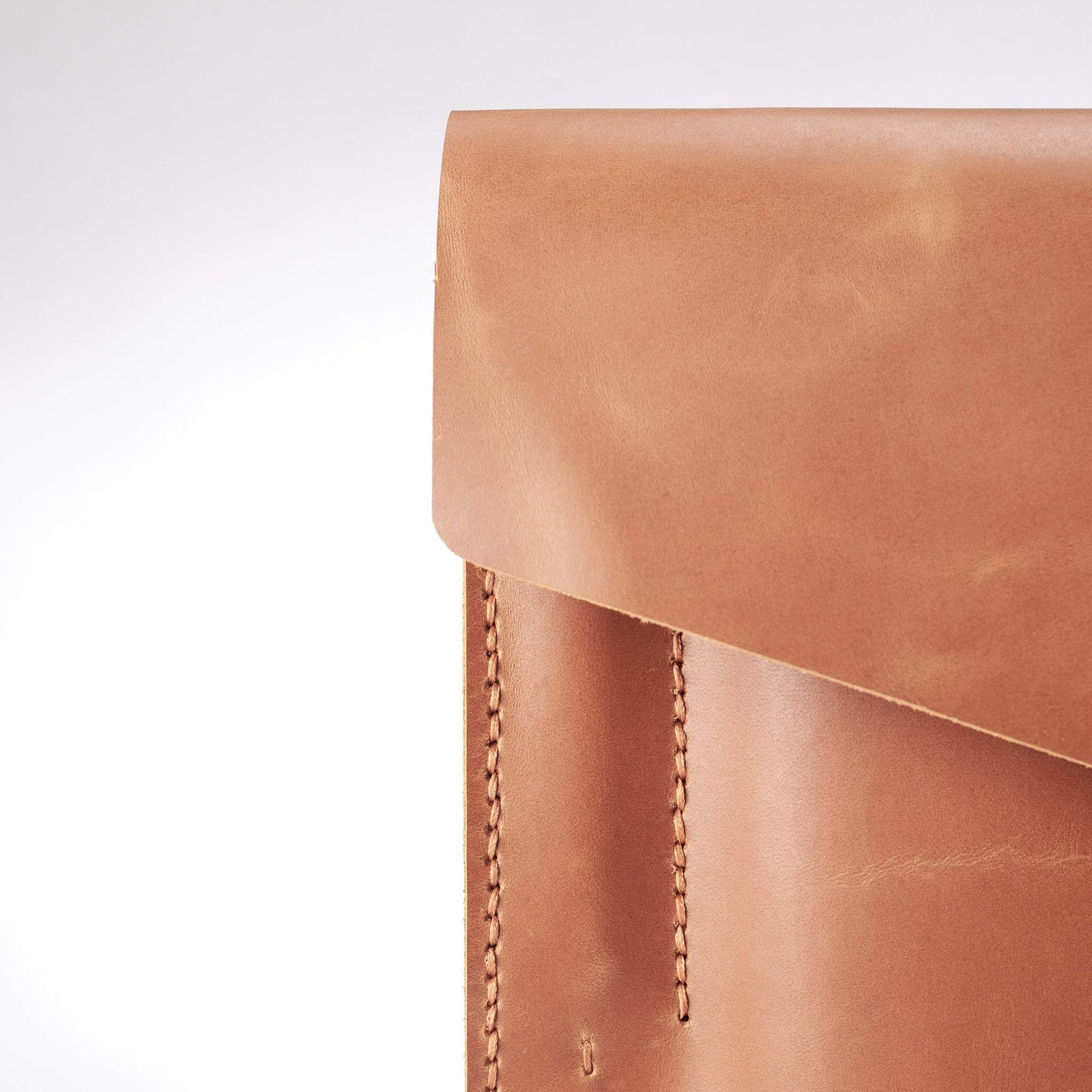 Case detail. Light brown leather sleeve for ASUS Zenbook Pro Duo. Mens gifts