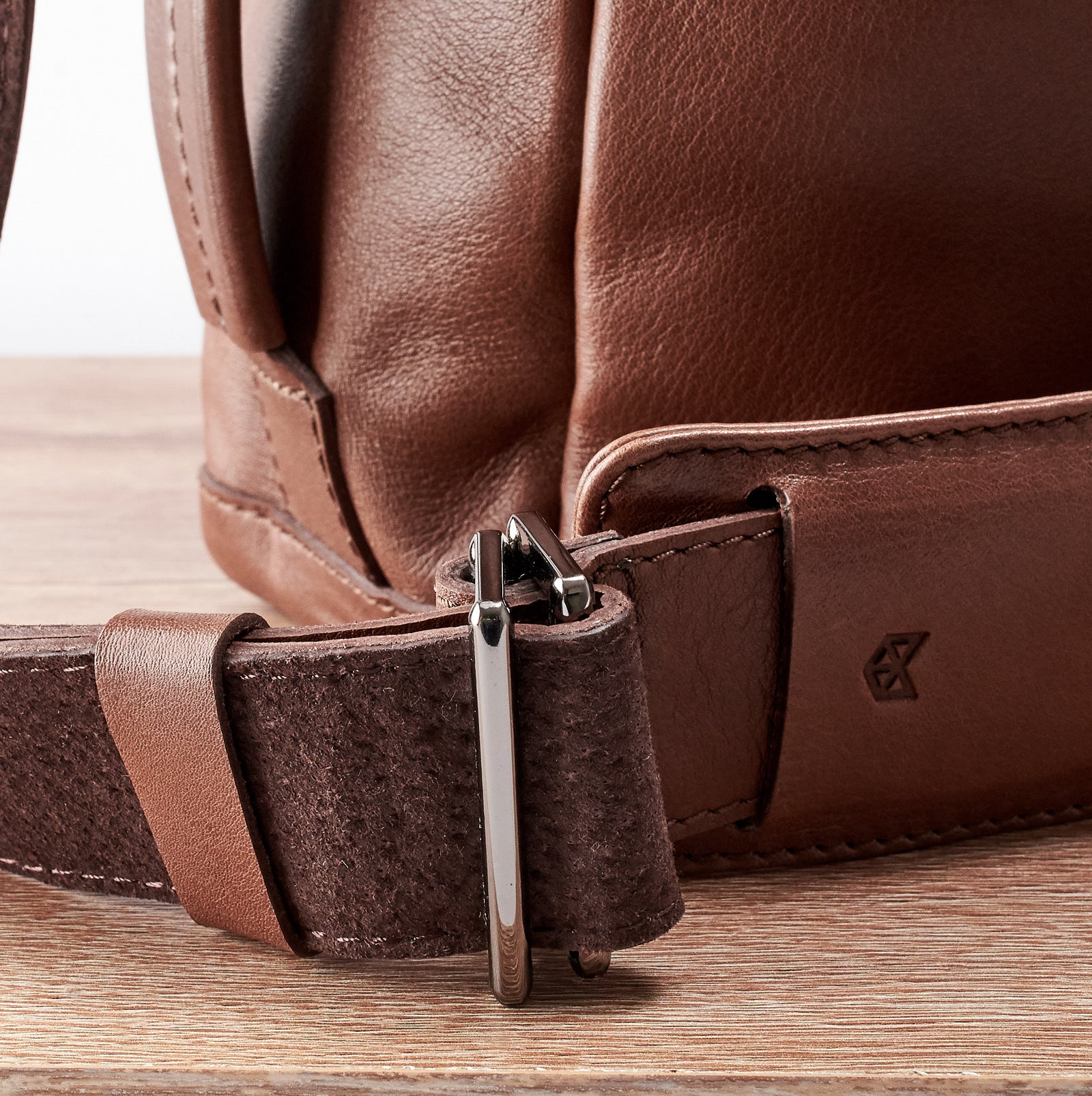 Suede texture. Brown handmade leather messenger bag for men. Commuter bag, laptop leather bag by Capra Leather.