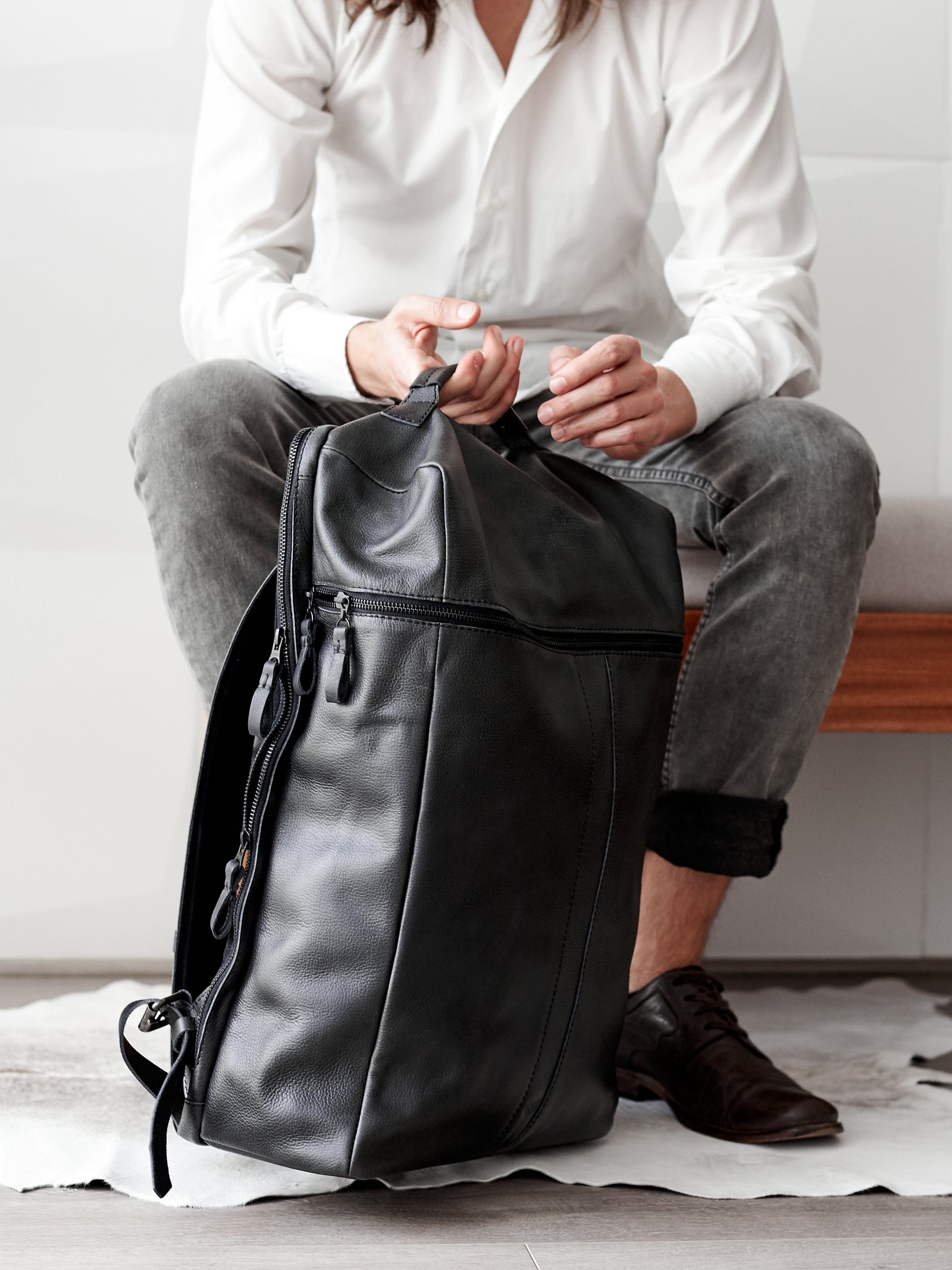 travel backpack black by capra leather