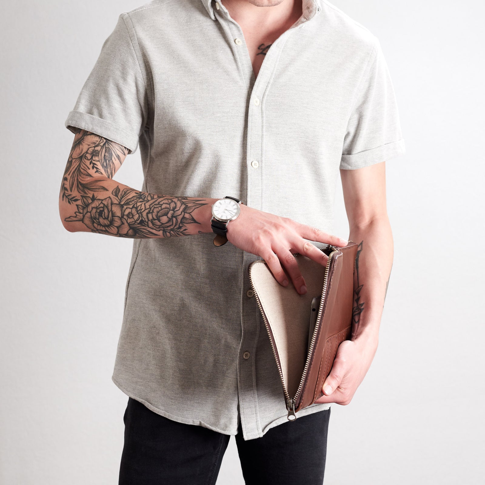 Biker Portfolio brown, inside detail side view by Capra Leather.