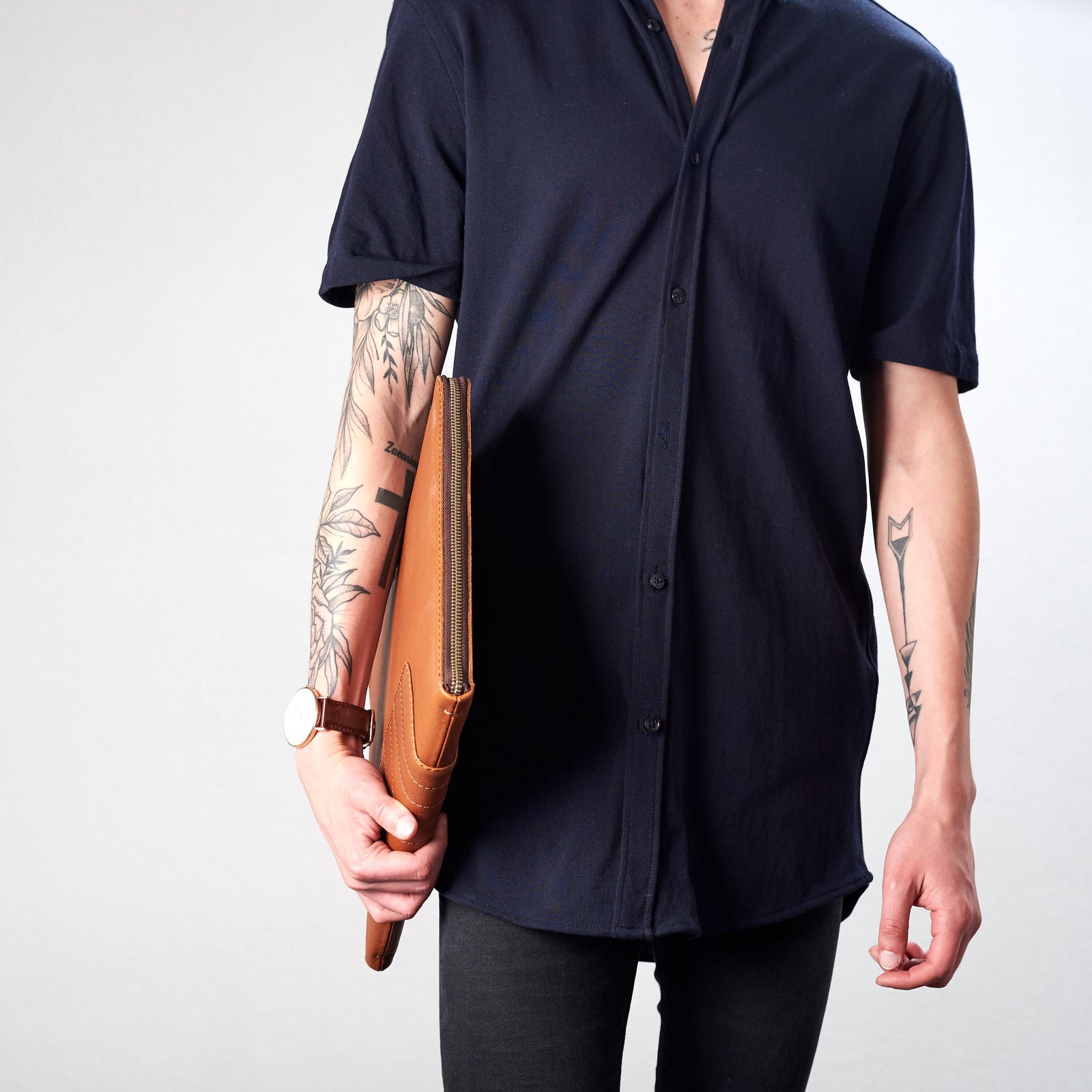 Side view of Biker portfolio in tan color by Capra Leather.