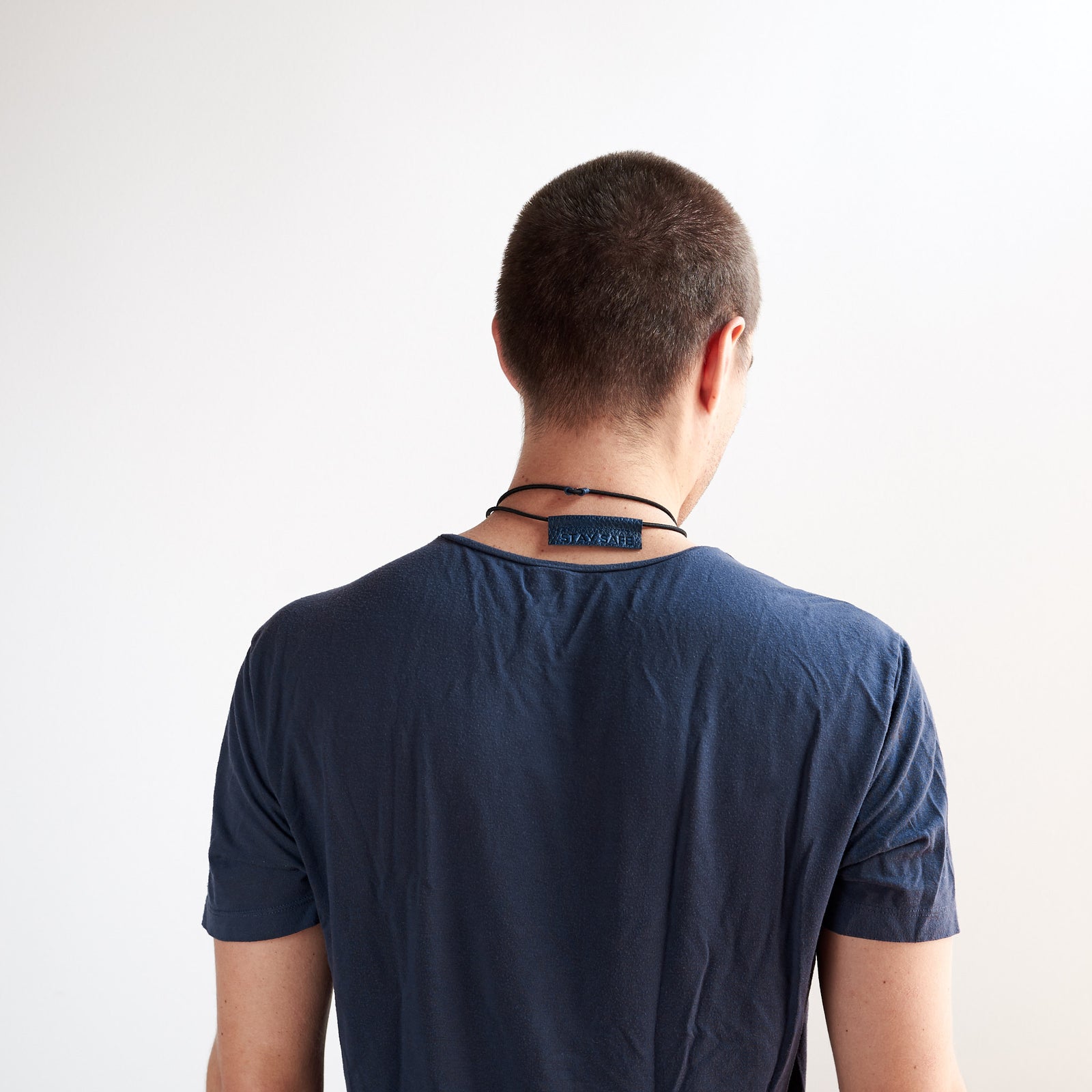 Back view. Navy Men Face Mask by Capra Leather