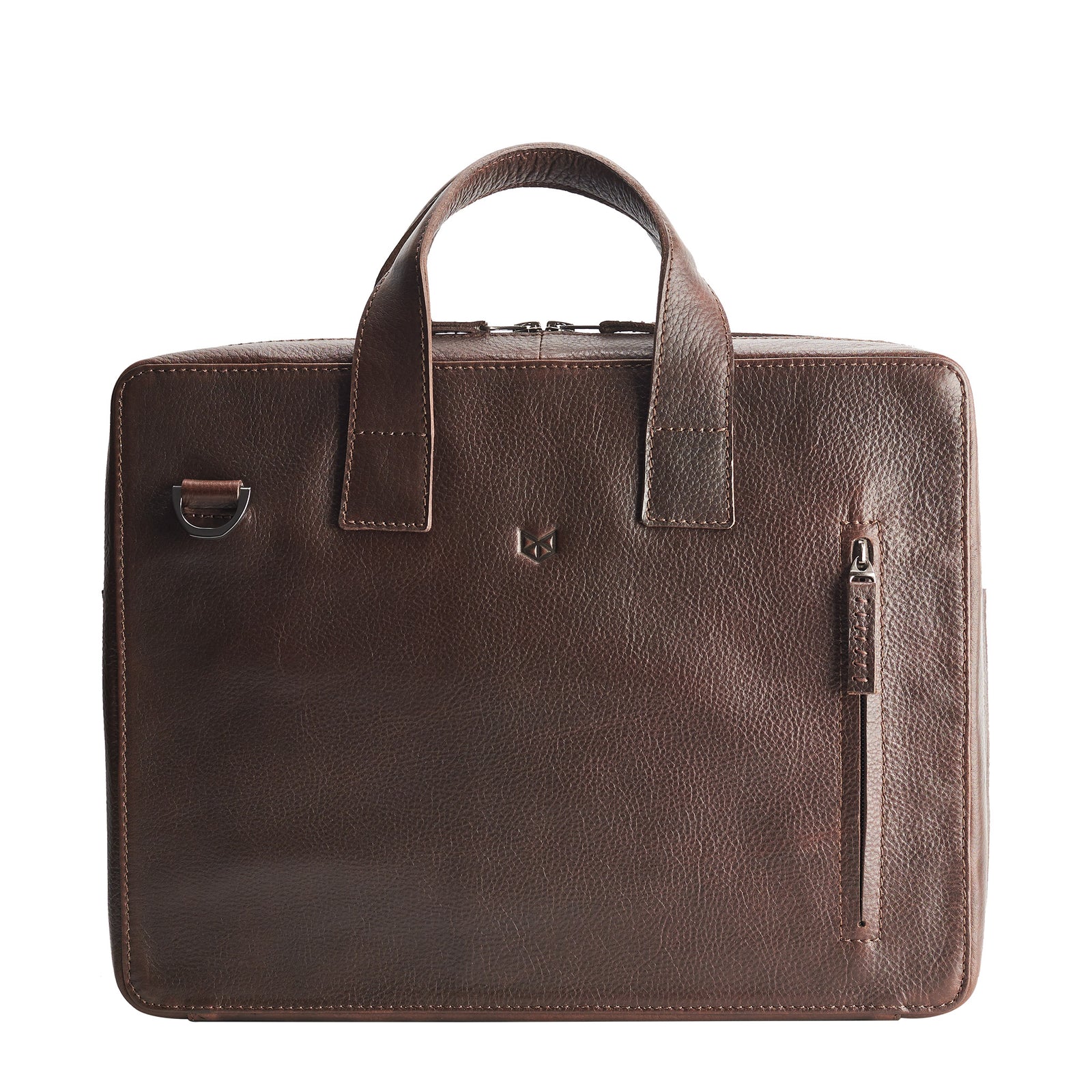 Front. Soft leather briefcase dark brown color