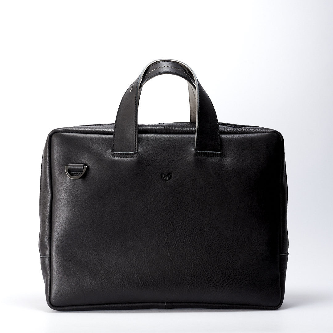 Back. Handmade mens leather briefcase