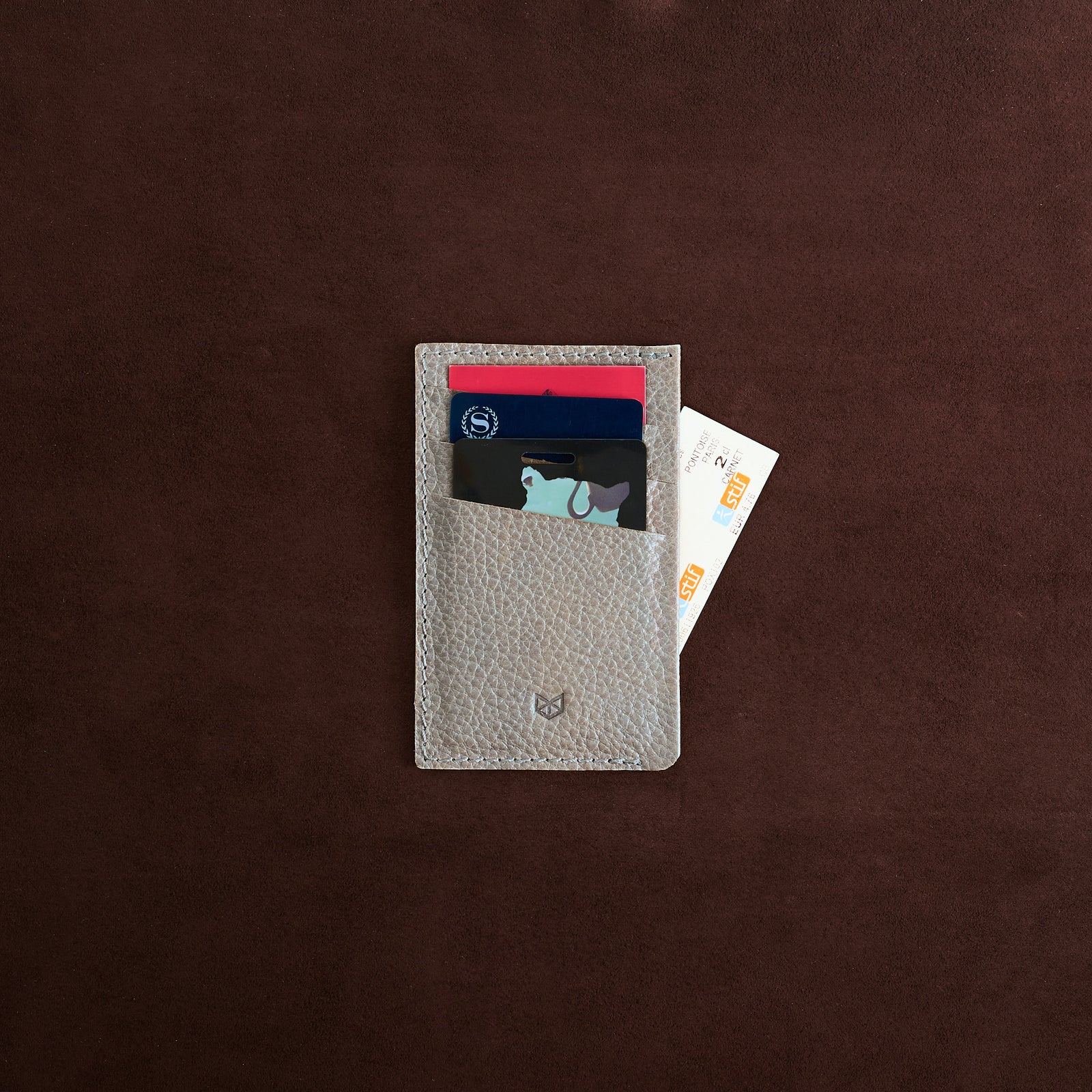 Front with Business Cards. Card Holder Wallet Grey by Capra Leather