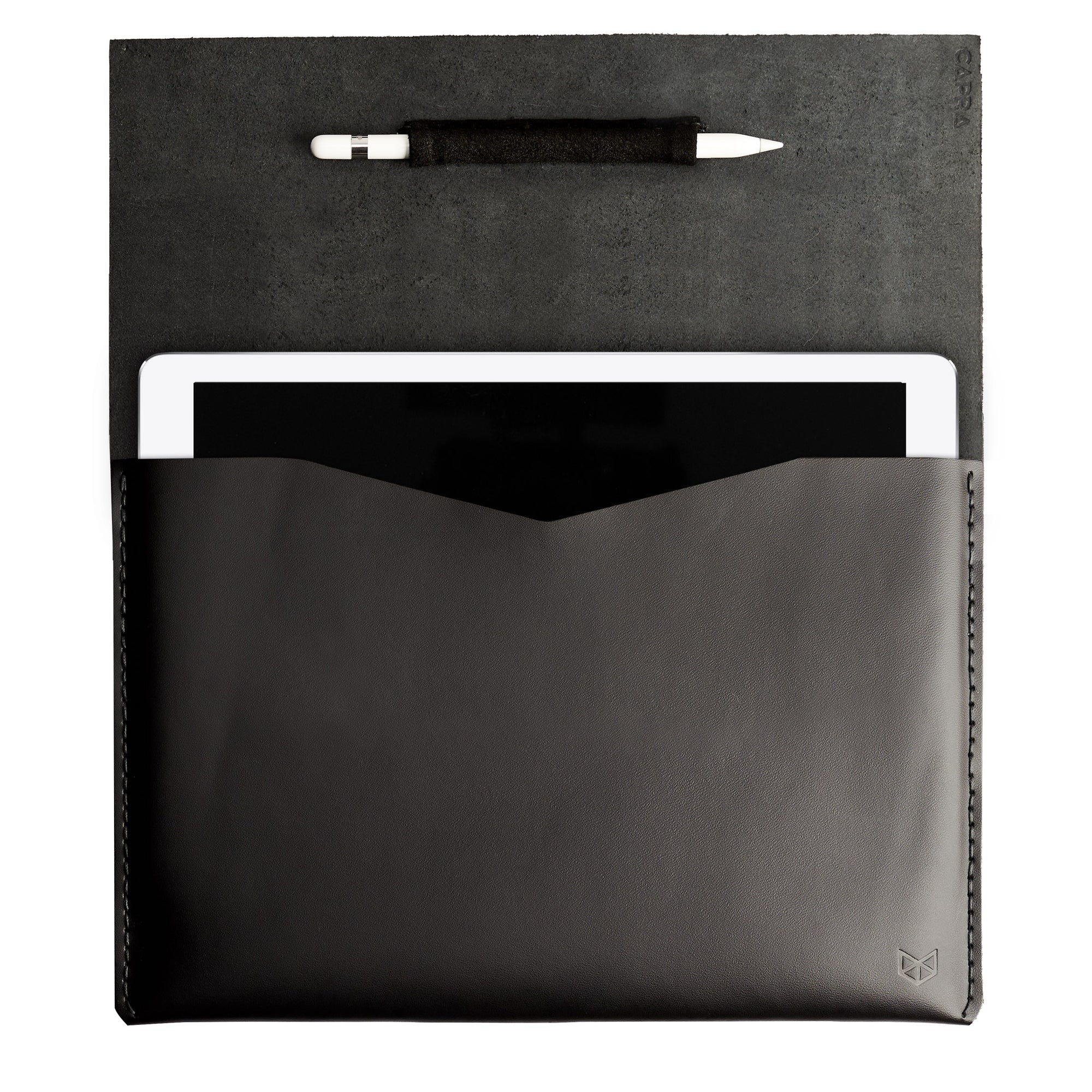 Style Front View. iPad Sleeve. Leather Case Black for iPad by Capra Leather 