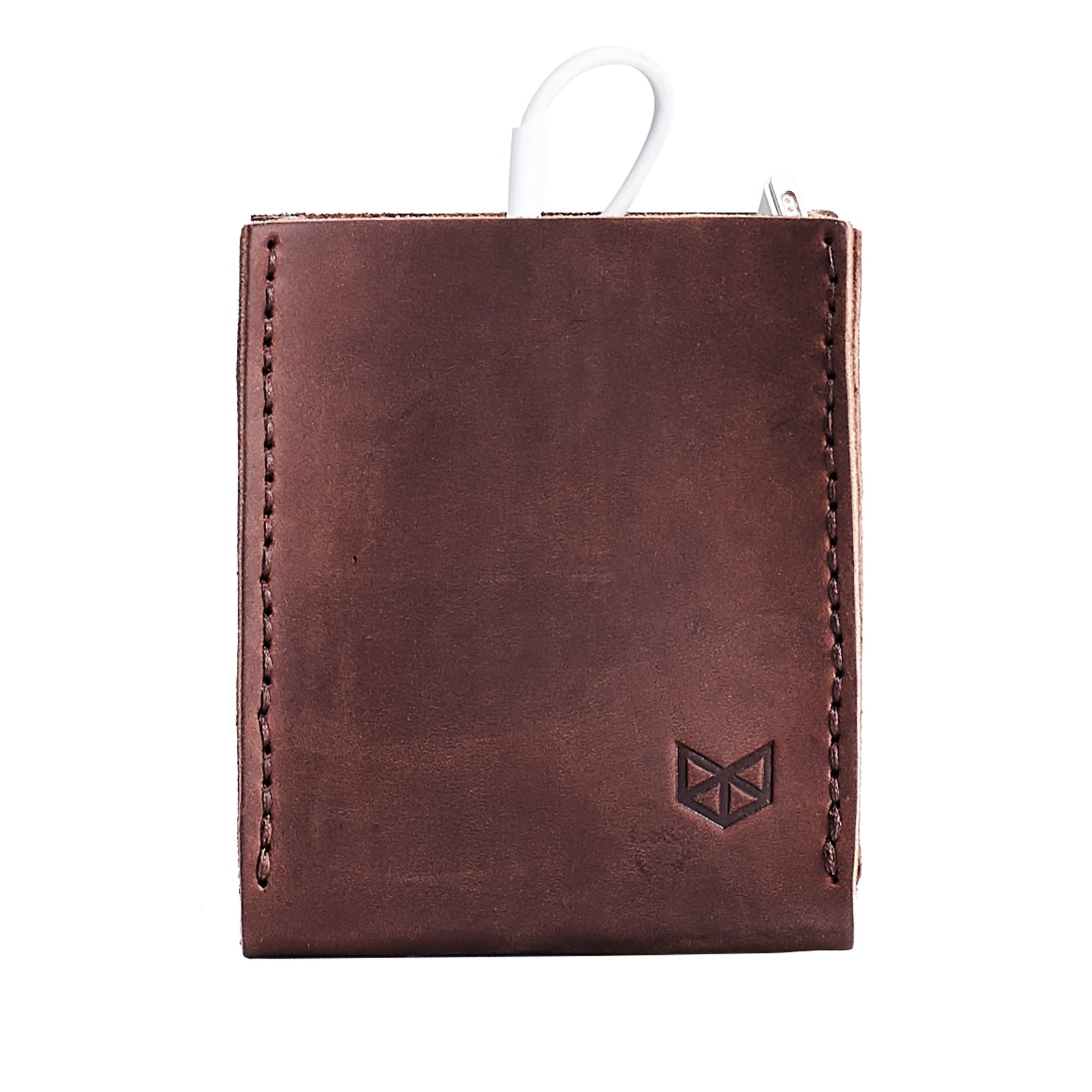 Brown Apple charger leather bag. Office supplies. Cable organizers. Macbook Pro charger leather bag for mens gifts