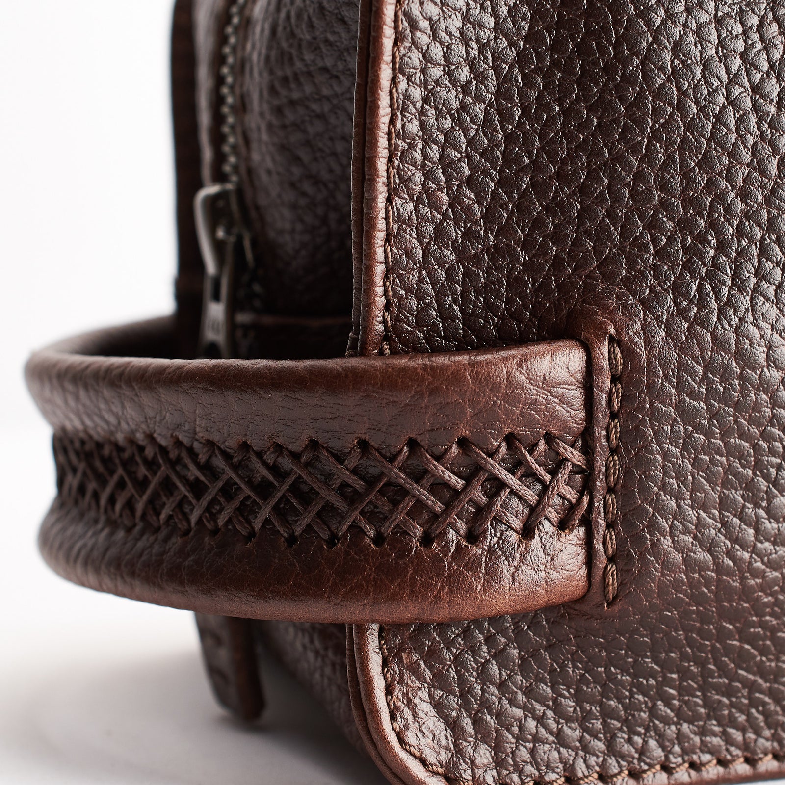 Double tone leather. Dark Brown leather toiletry, shaving bag with hand stitched handle. Groomsmen gifts