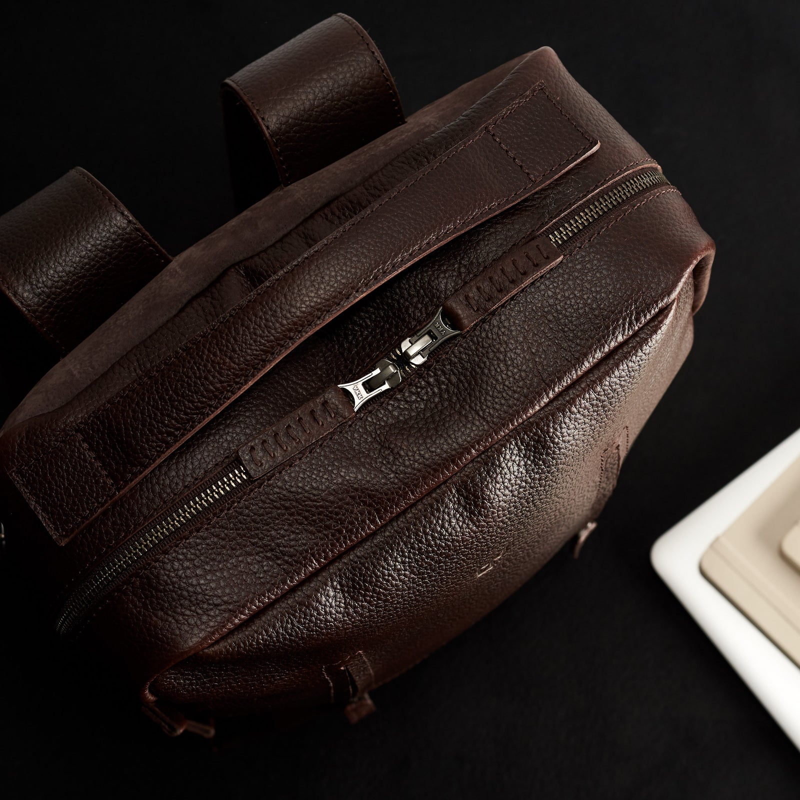 Custom full grain leather rucksack