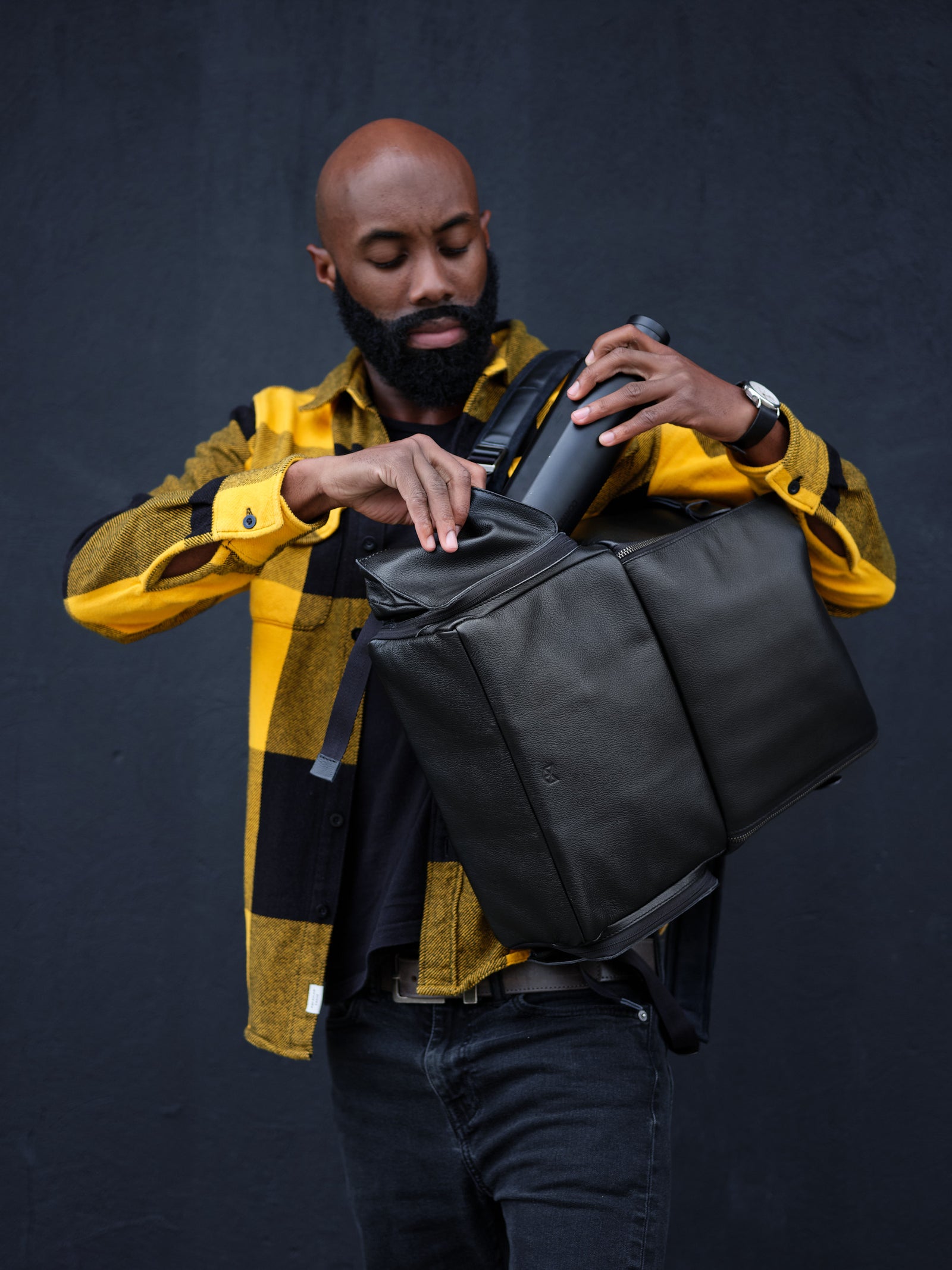 camera travel backpack black by capra leather