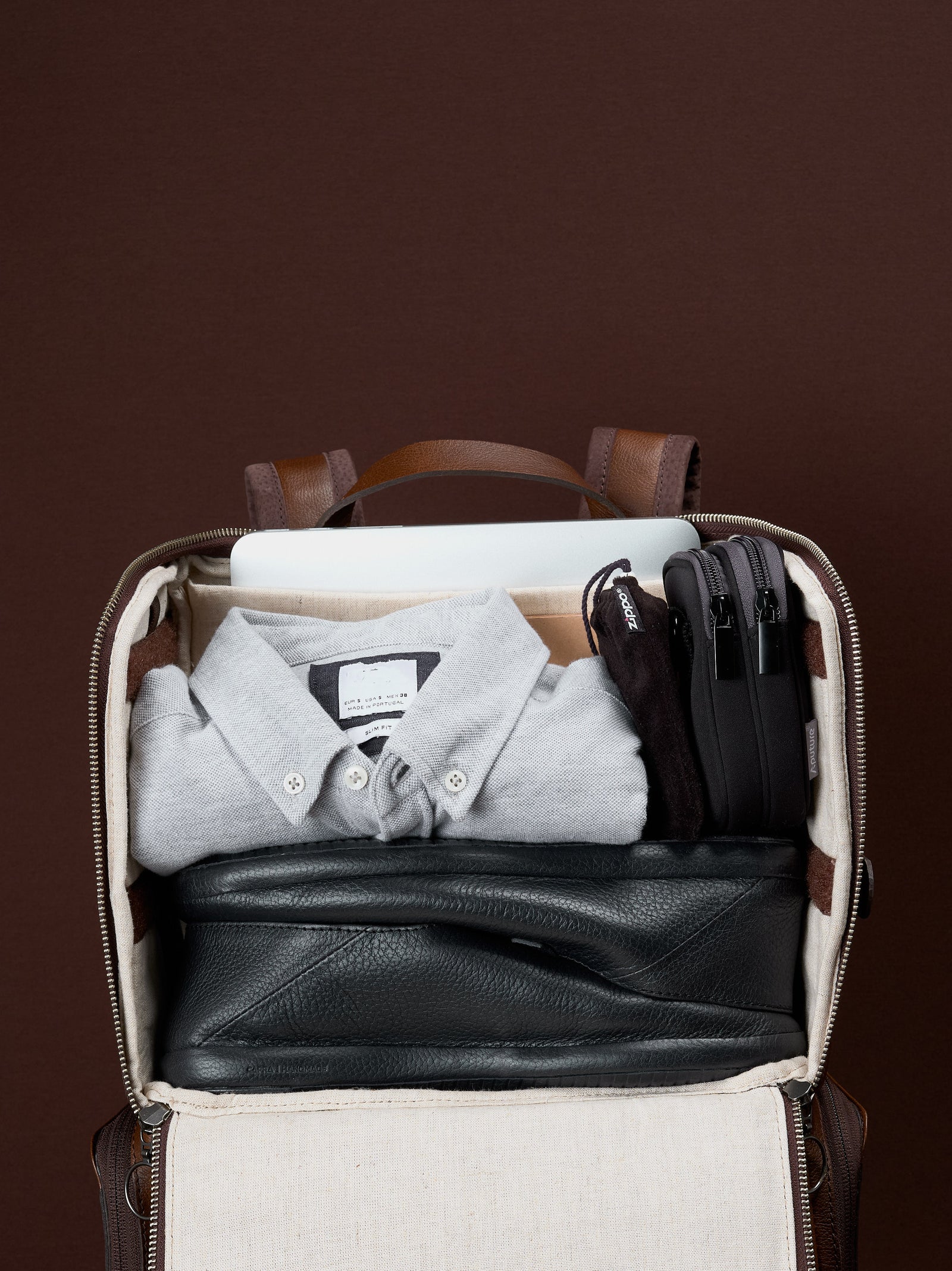 dslr backpack laptop compartment brown by capra leather