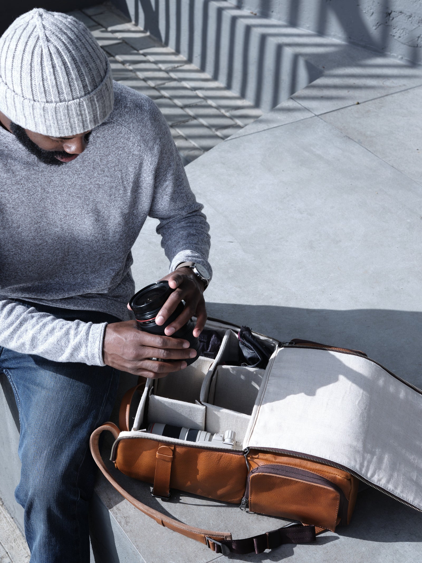 everyday camera laptop backpack tan by capra leather