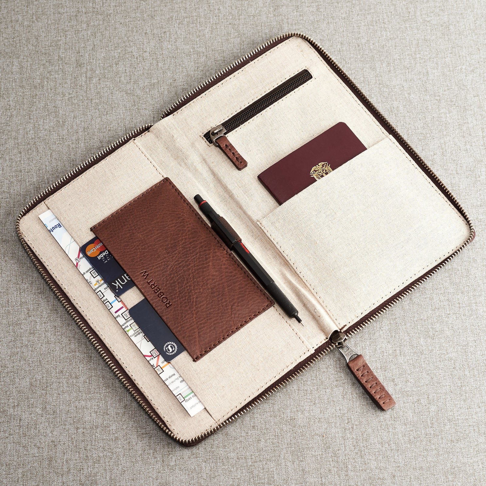 Custom engraving. Brown Passport Holder for travelers, document organizer, travel journal by Capra Leather