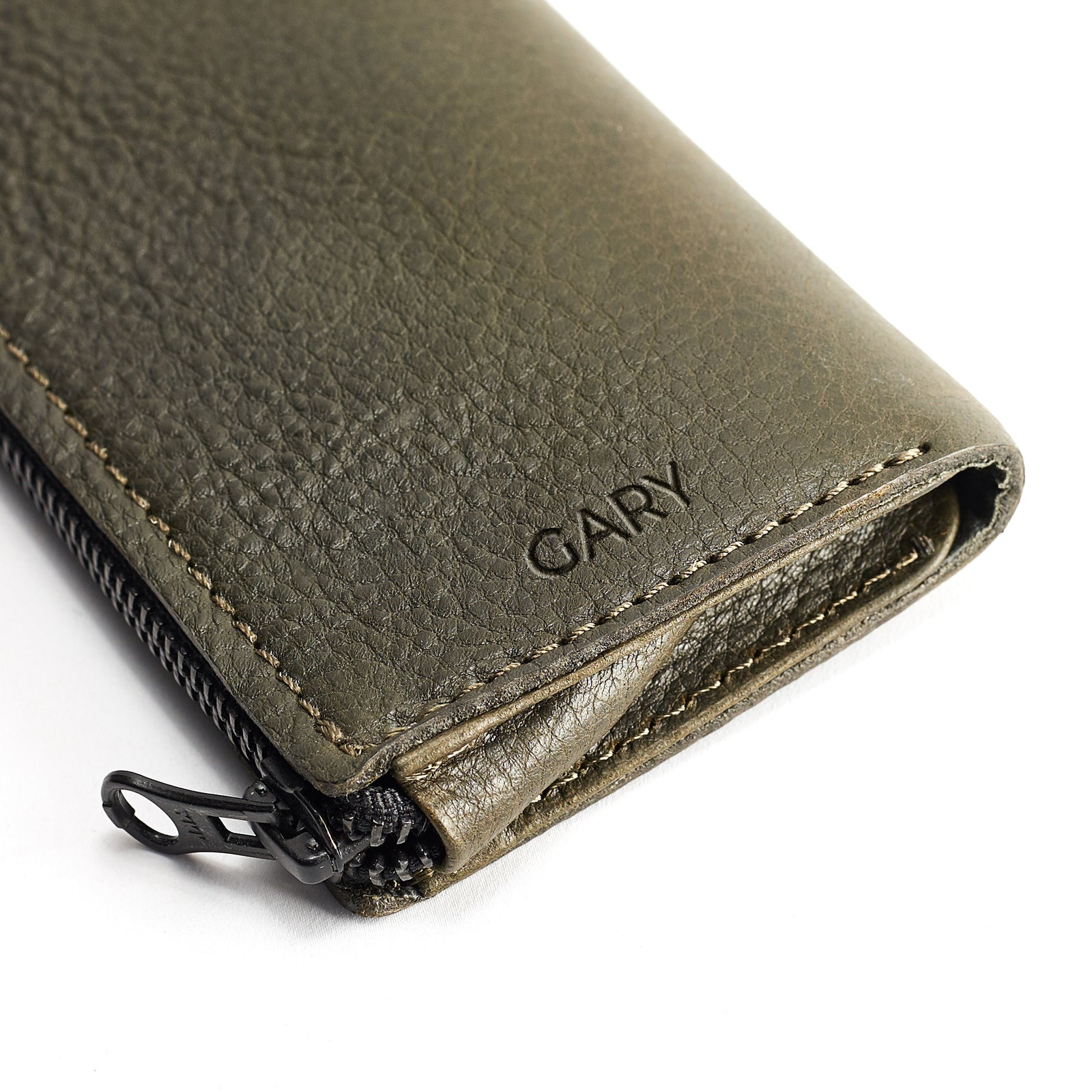 Green leather glasses case for men. Custom handmade leather sleeve for mens glasses