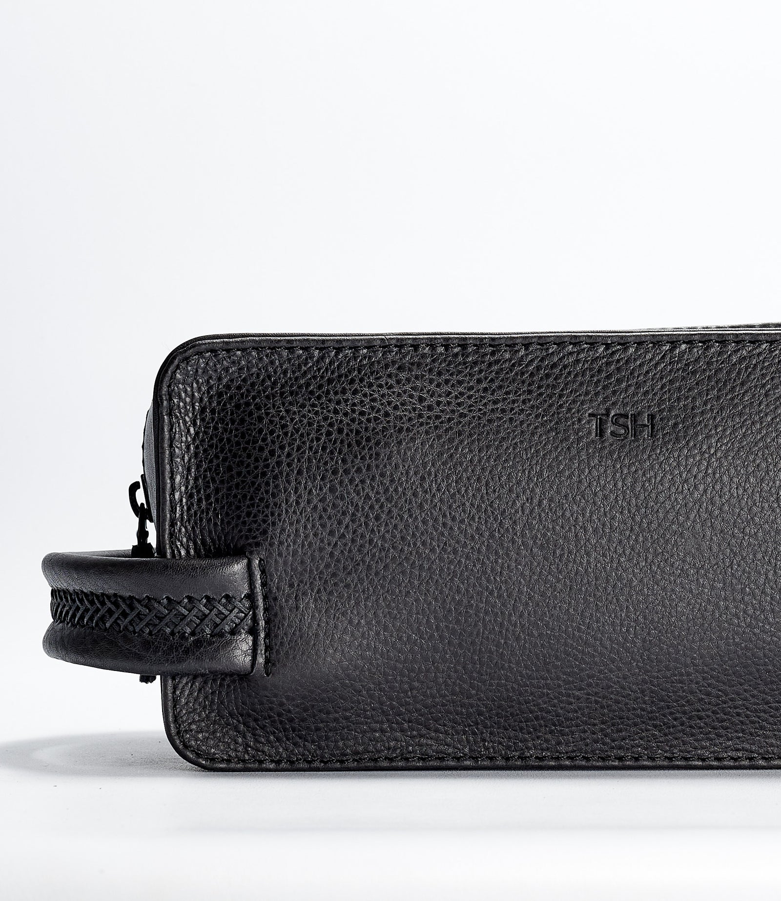 Personalized engraving. Custom Initials engraving. Black leather waterproof toiletry bag for travelers. Handmade mens travel dopp kit