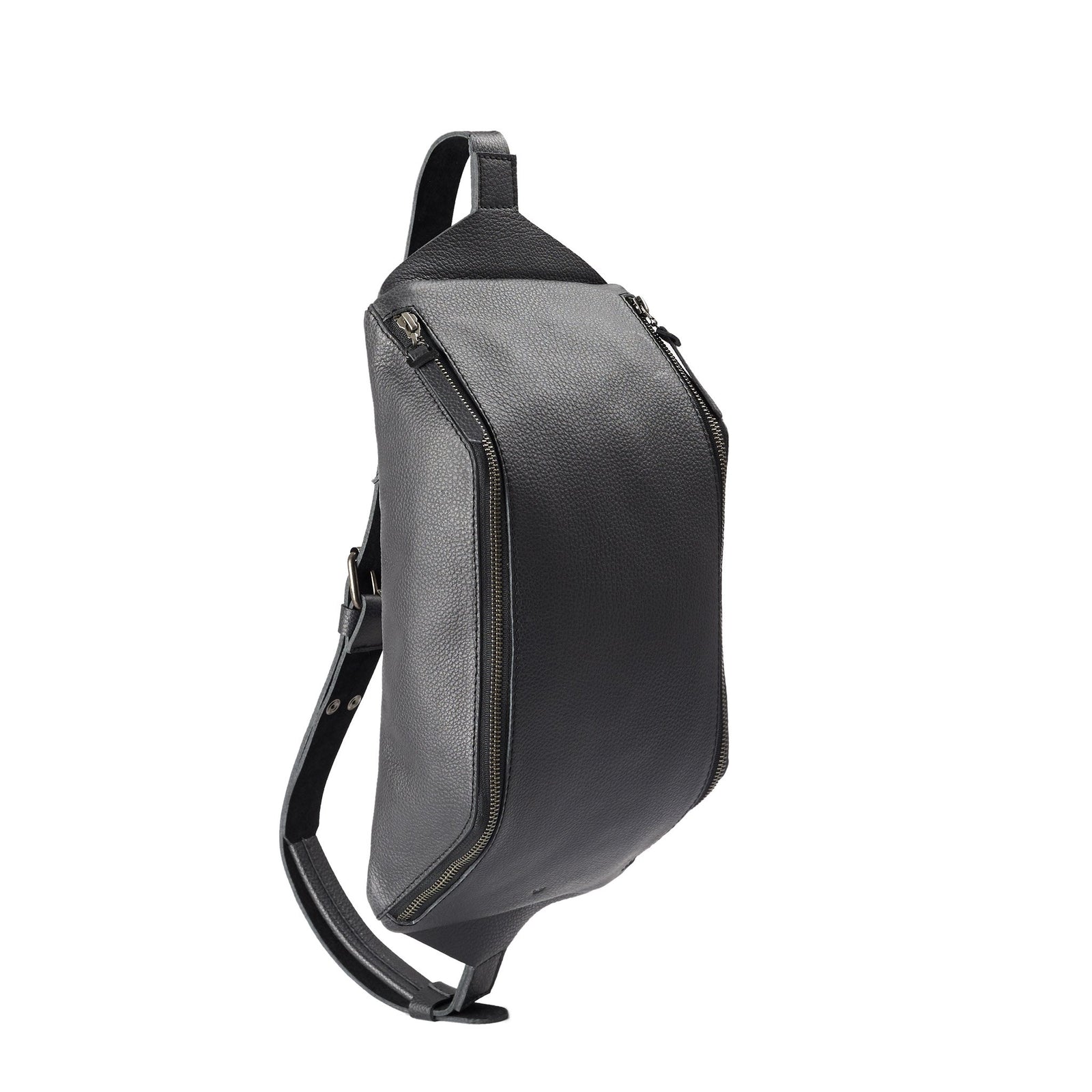 Frontal view. Fenek Sling Bag Black by Capra Leather