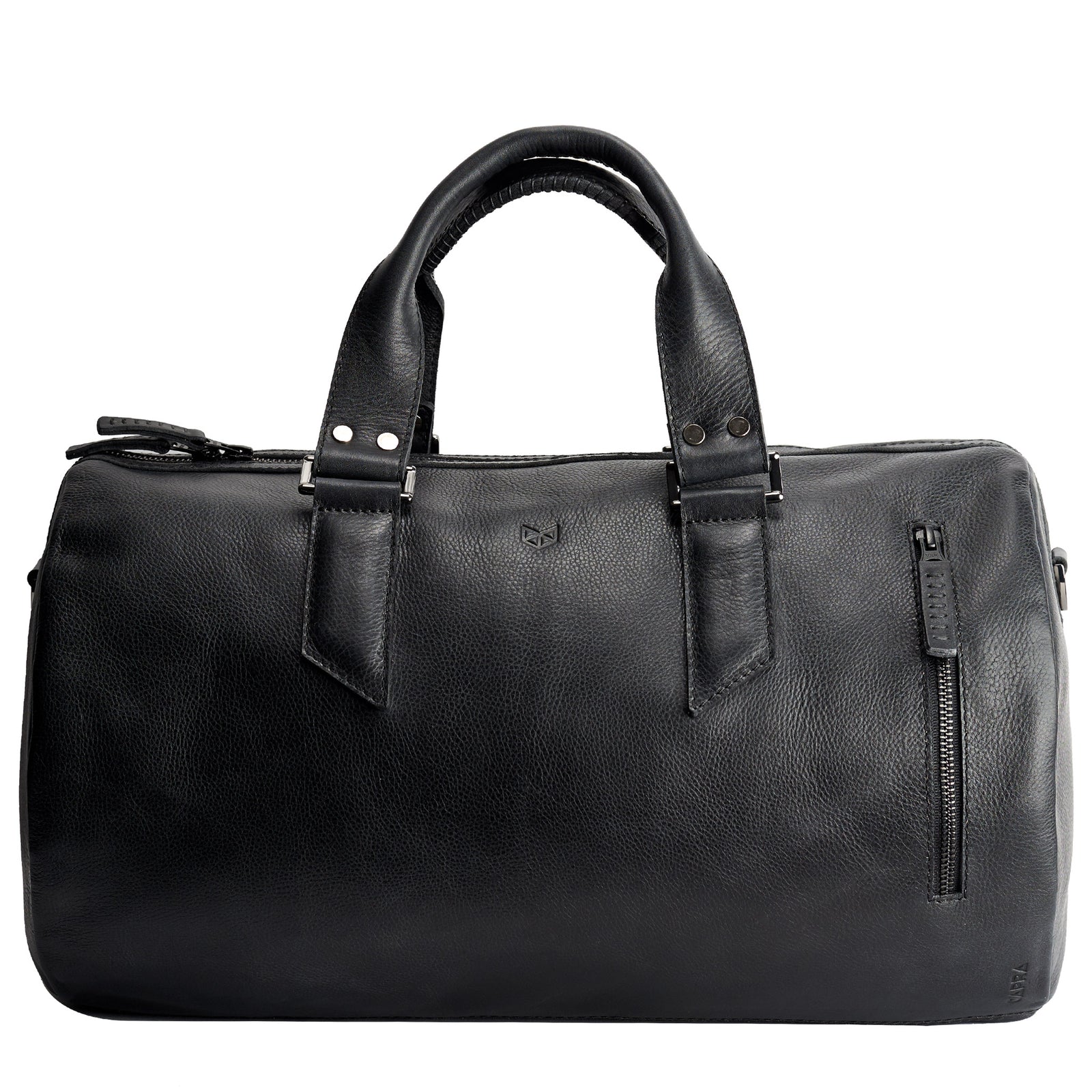 Black Duffle leather travel bag for men. Gym athletic bag