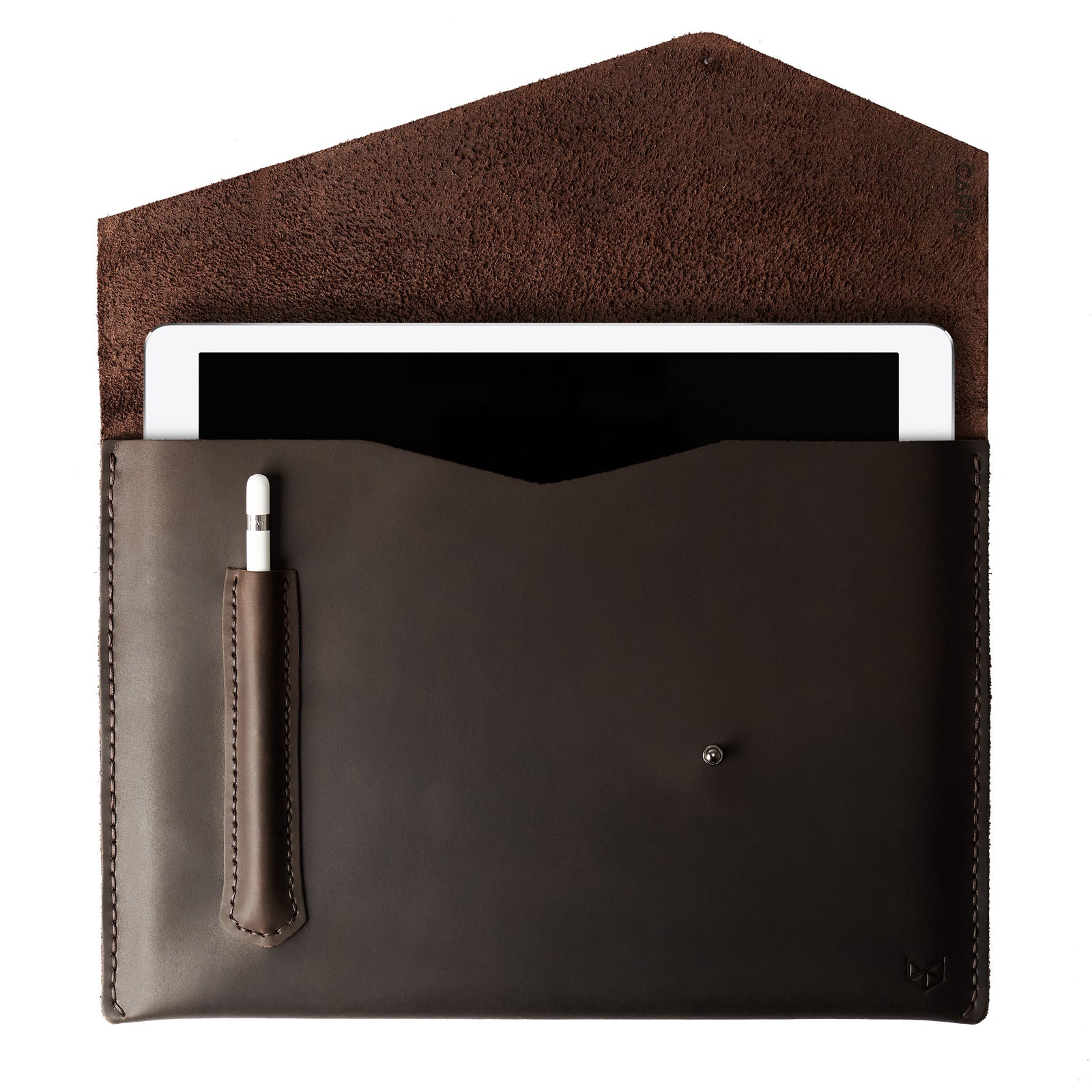 iPad Sleeve. iPad Leather Case Brown With Apple Pencil Holder by Capra Leather