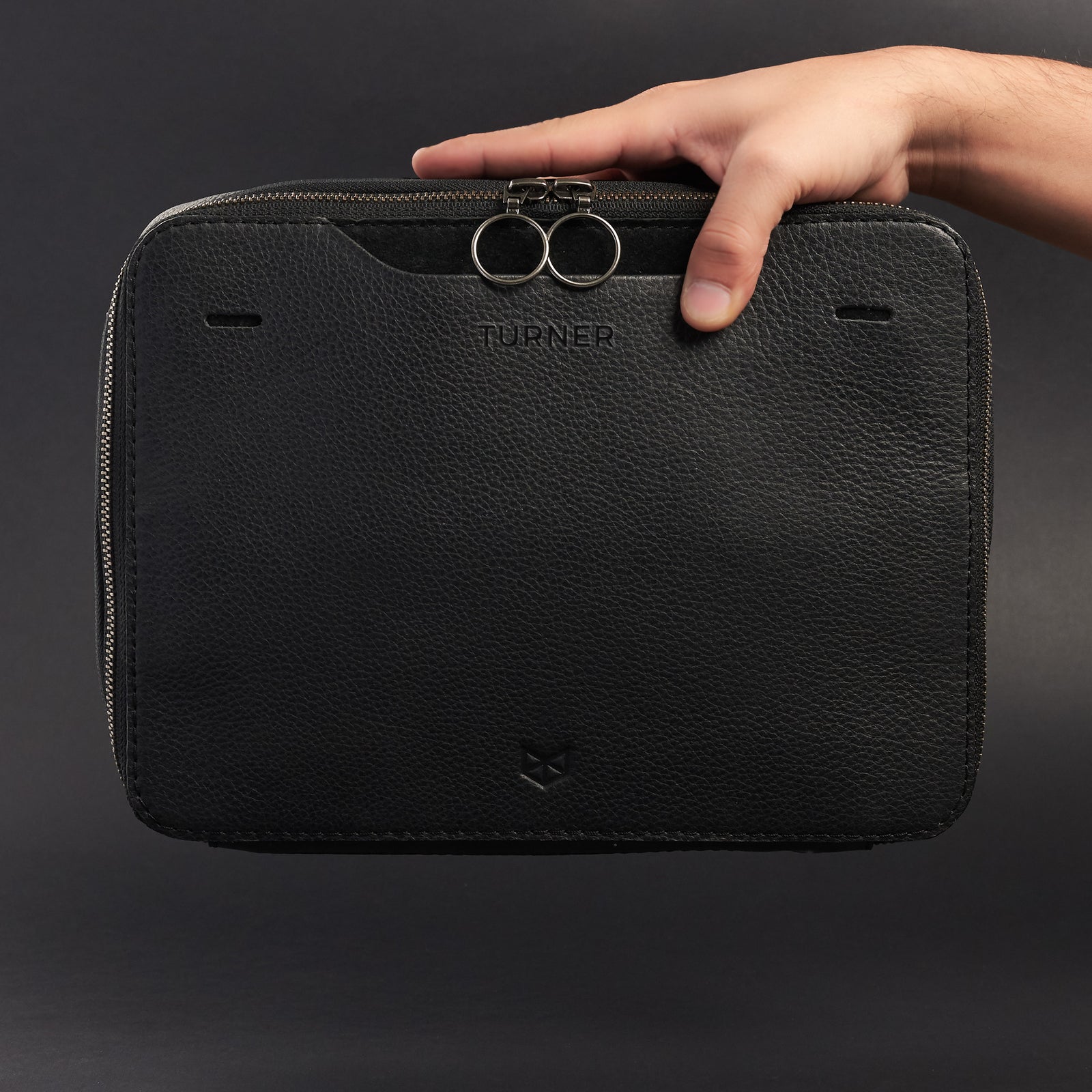 Custom Engraving. Black small tech organizer pouch by Capra Leather