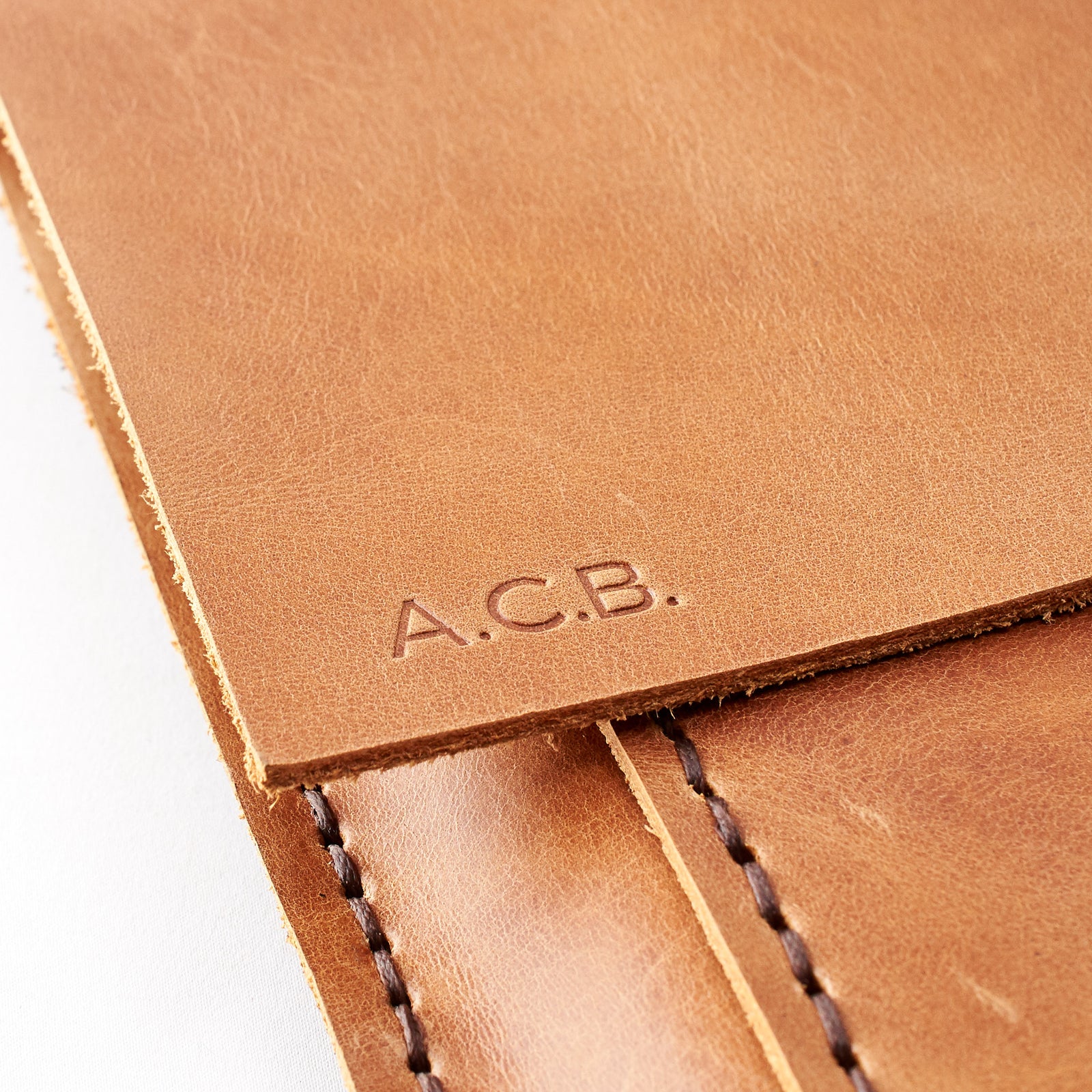 Custom Engraving. Tan Leather MacBook Case. Postman MacBook Sleeve by Capra Leather